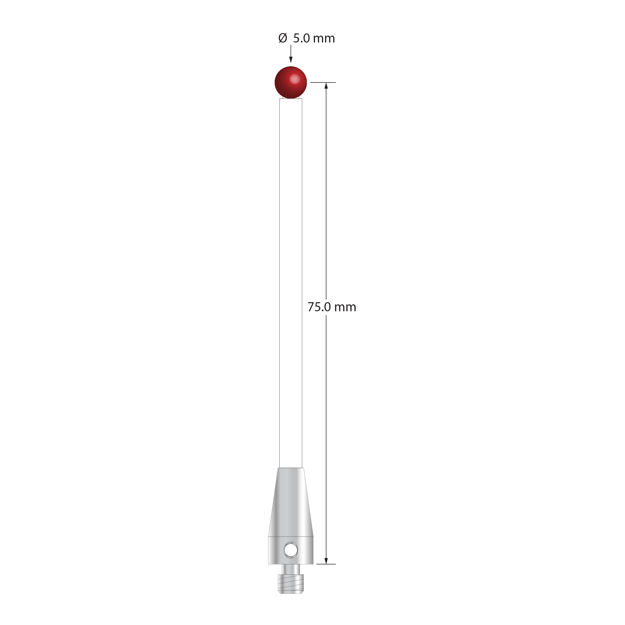TM4-5077.5-C M4 stylus with 5.0mm ruby ball, ceramic stem, and stainless steel base by Q-Mark Manufacturing, Inc.