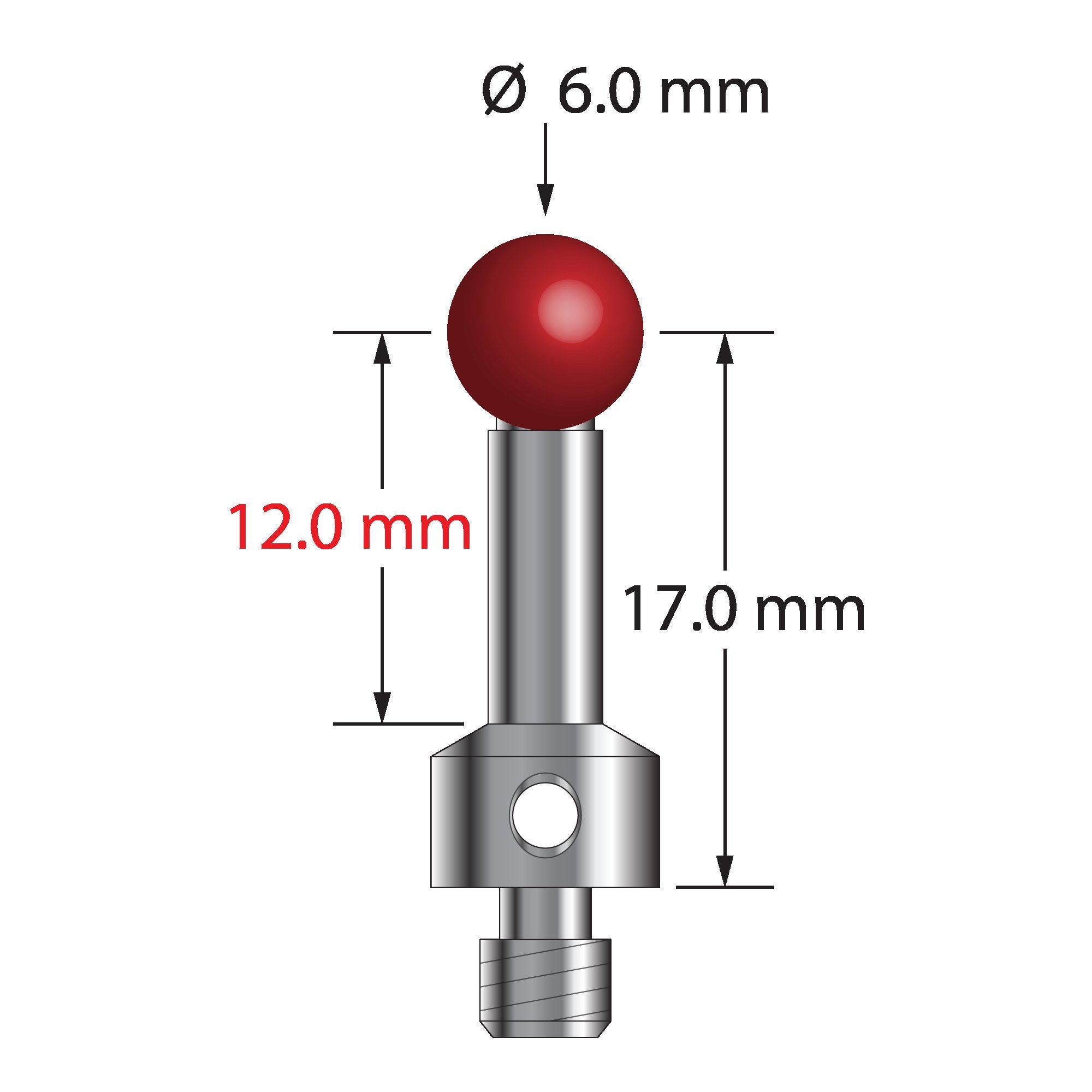 TM4-6020-S M4 stylus with 6.0mm ruby ball, stainless steel stem and base, 17.0mm long by Q-Mark Manufacturing, Inc.