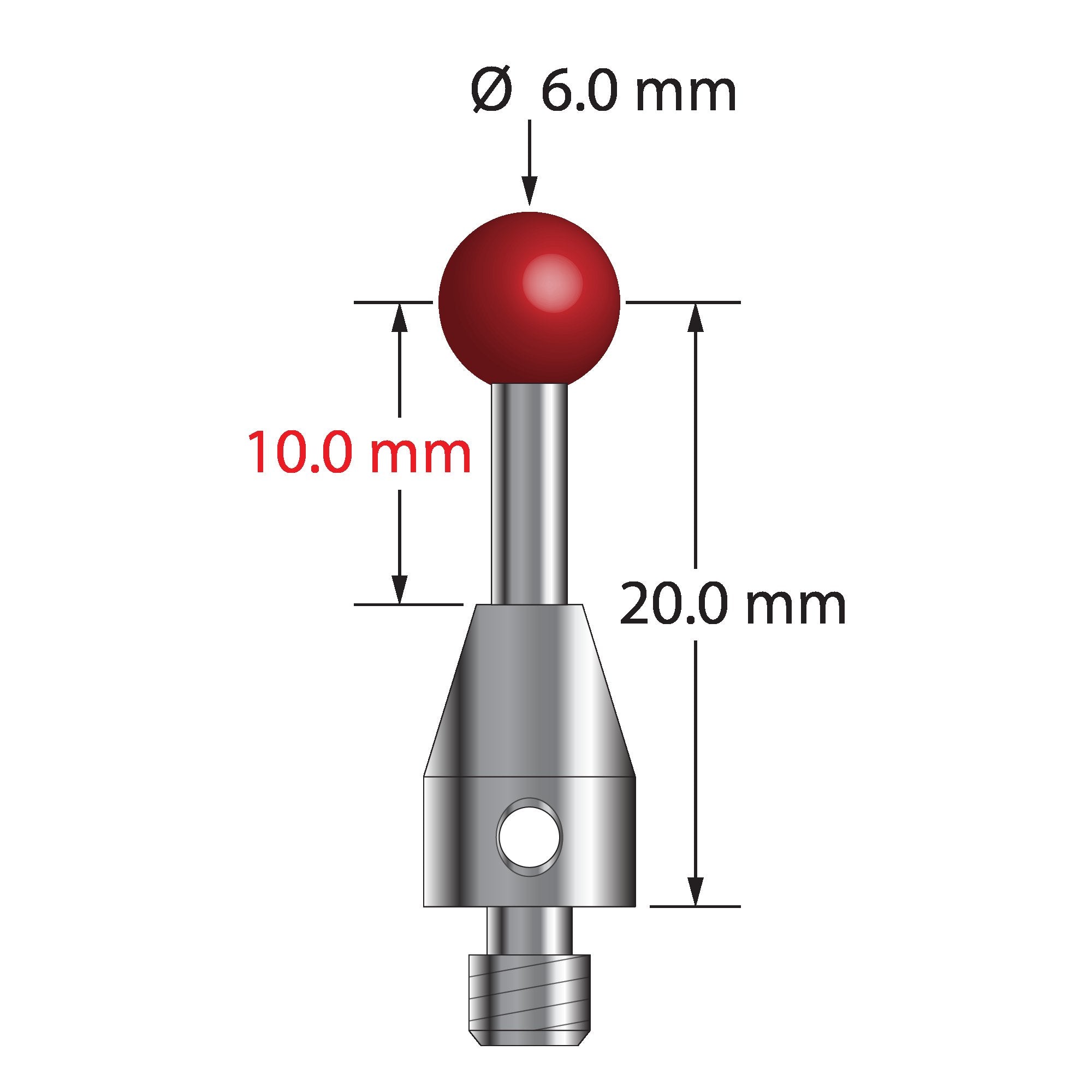 TM4-6023 M4 stylus with 6.0mm ruby ball, carbide stem, and stainless steel base by Q-Mark Manufacturing, Inc.