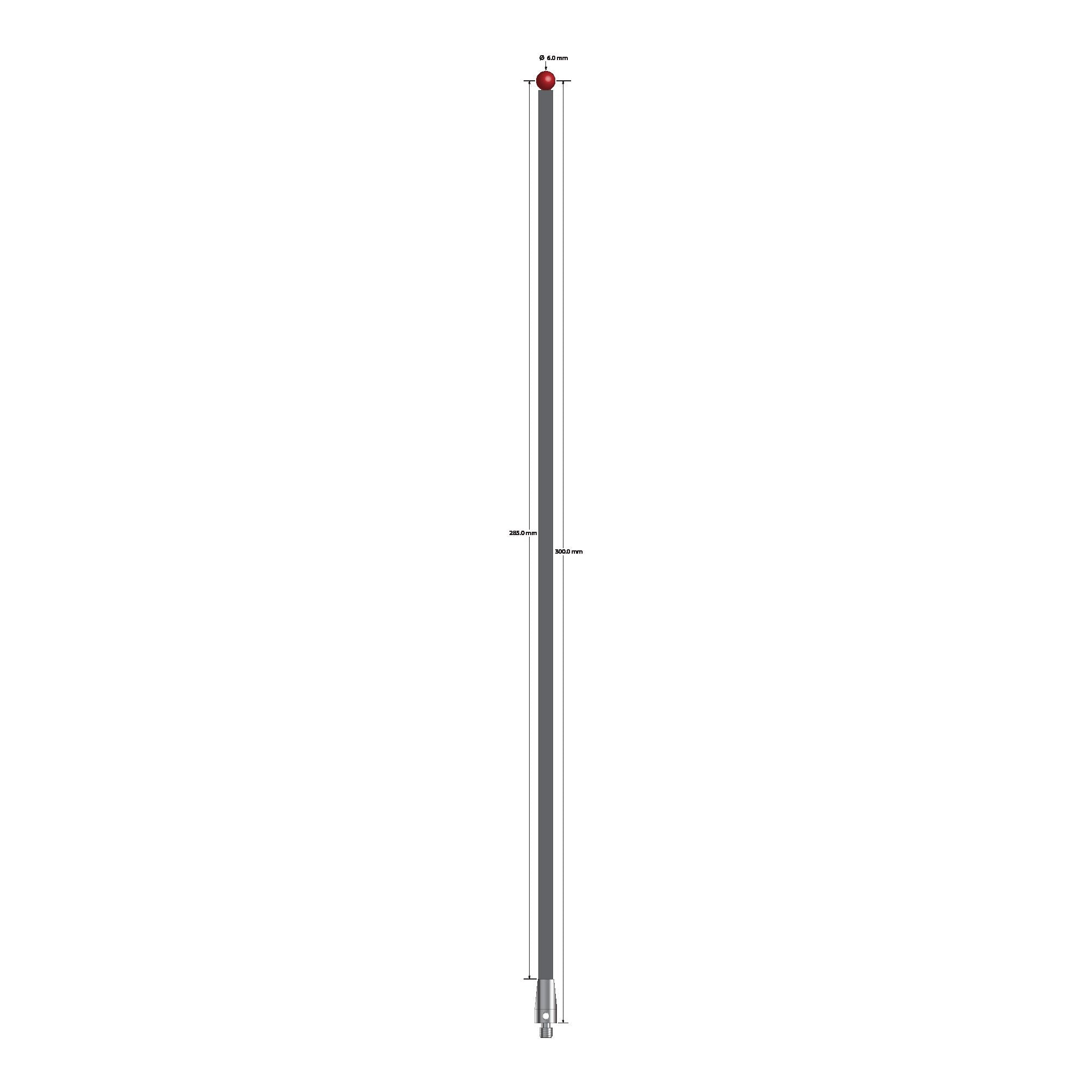 TM4-60303-G M4 stylus with 6.0mm ruby ball, carbon fiber stem, and stainless steel base, 300mm long by Q-Mark Manufacturing, Inc.