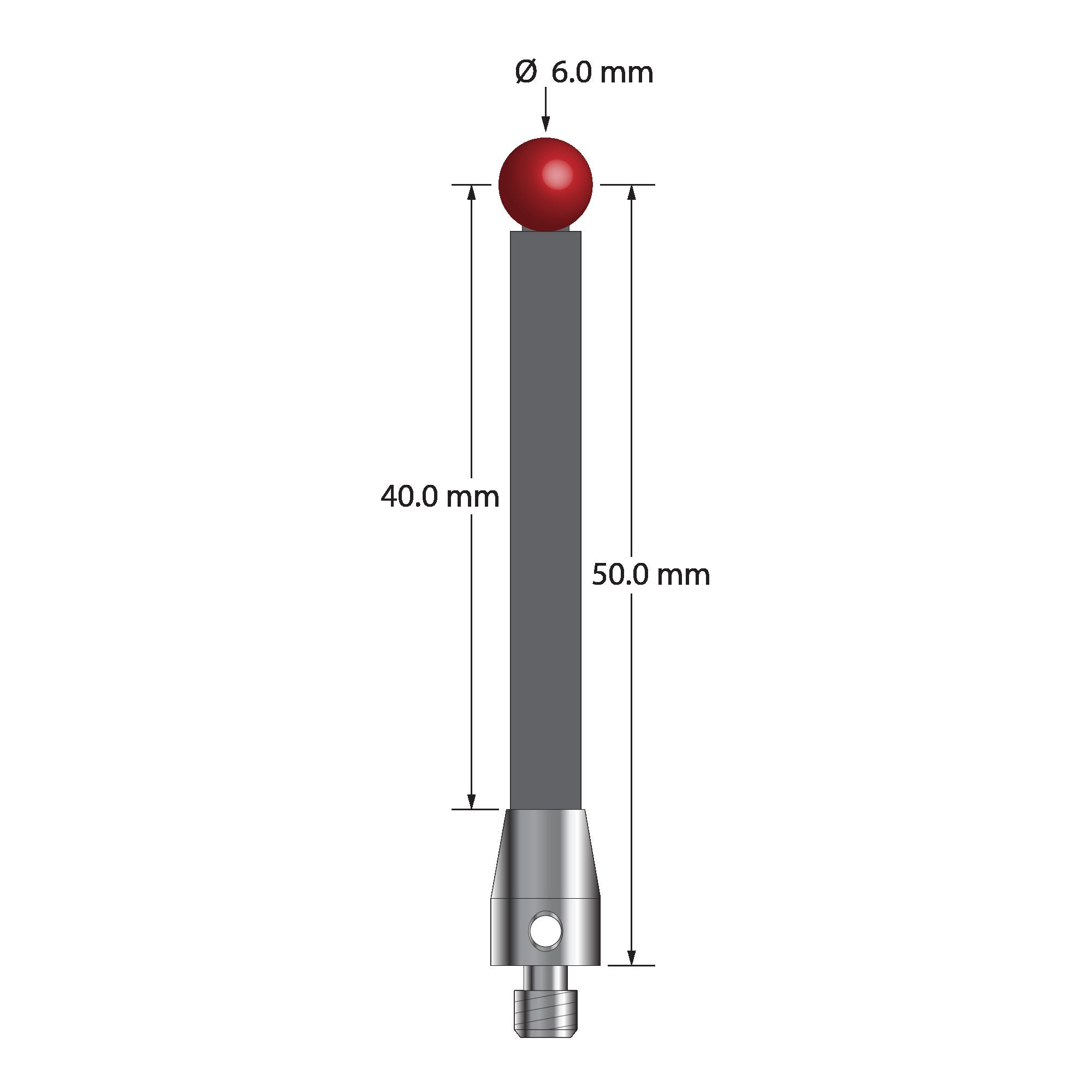 TM4-6053-G M4 stylus with 6.0mm ruby ball, carbon fiber stem, and stainless steel base by Q-Mark Manufacturing, Inc.