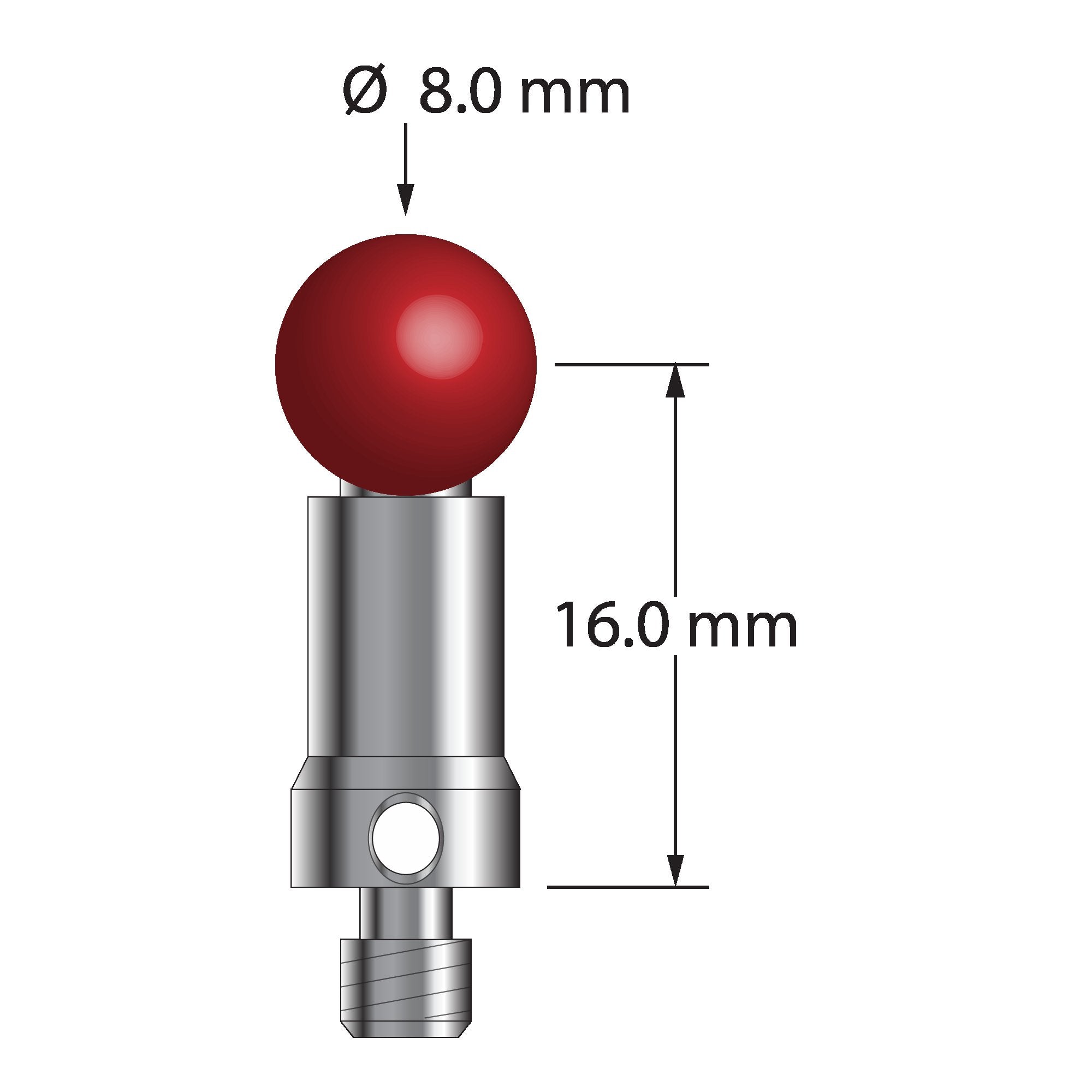TM4-8020-S M4 stylus with 8.0mm ruby ball, stainless steel stem and base, 16.0mm length by Q-Mark Manufacturing, Inc.