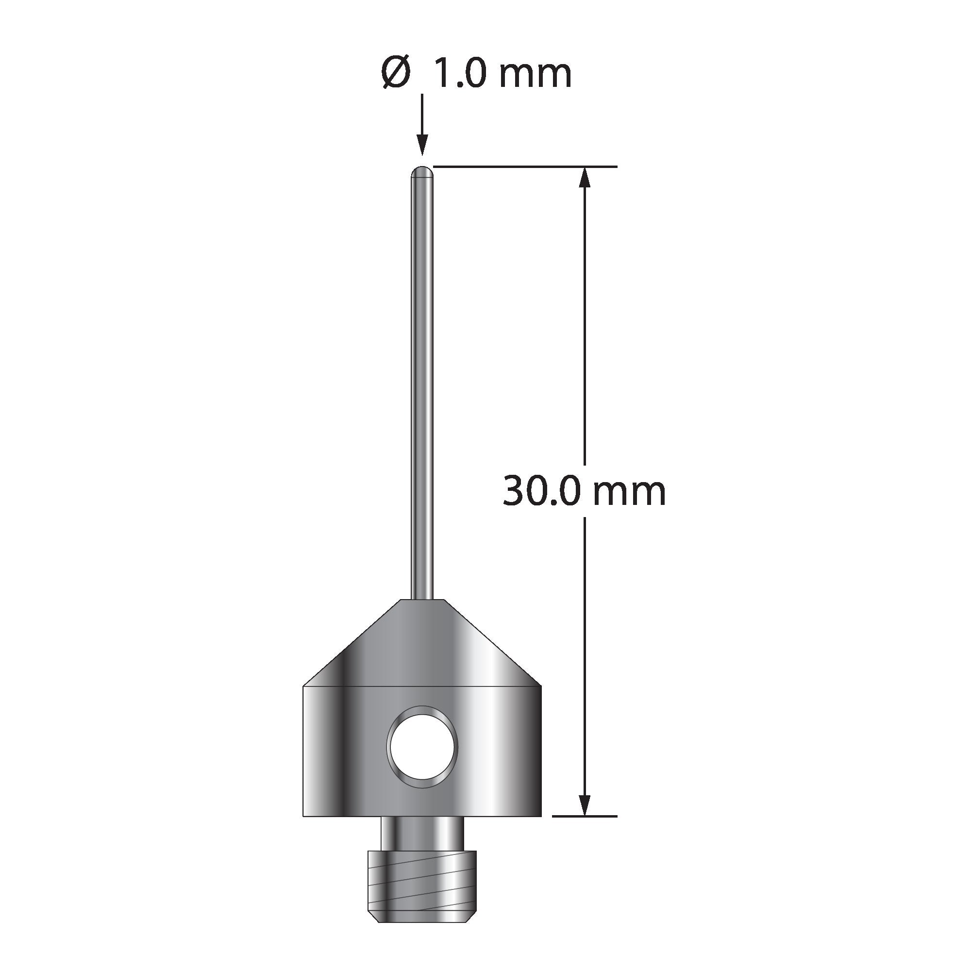 TM5-1030-BC M5 stylus with 1.0mm carbide cylinder and stainless steel base, 30.0mm long by Q-Mark Manufacturing, Inc.