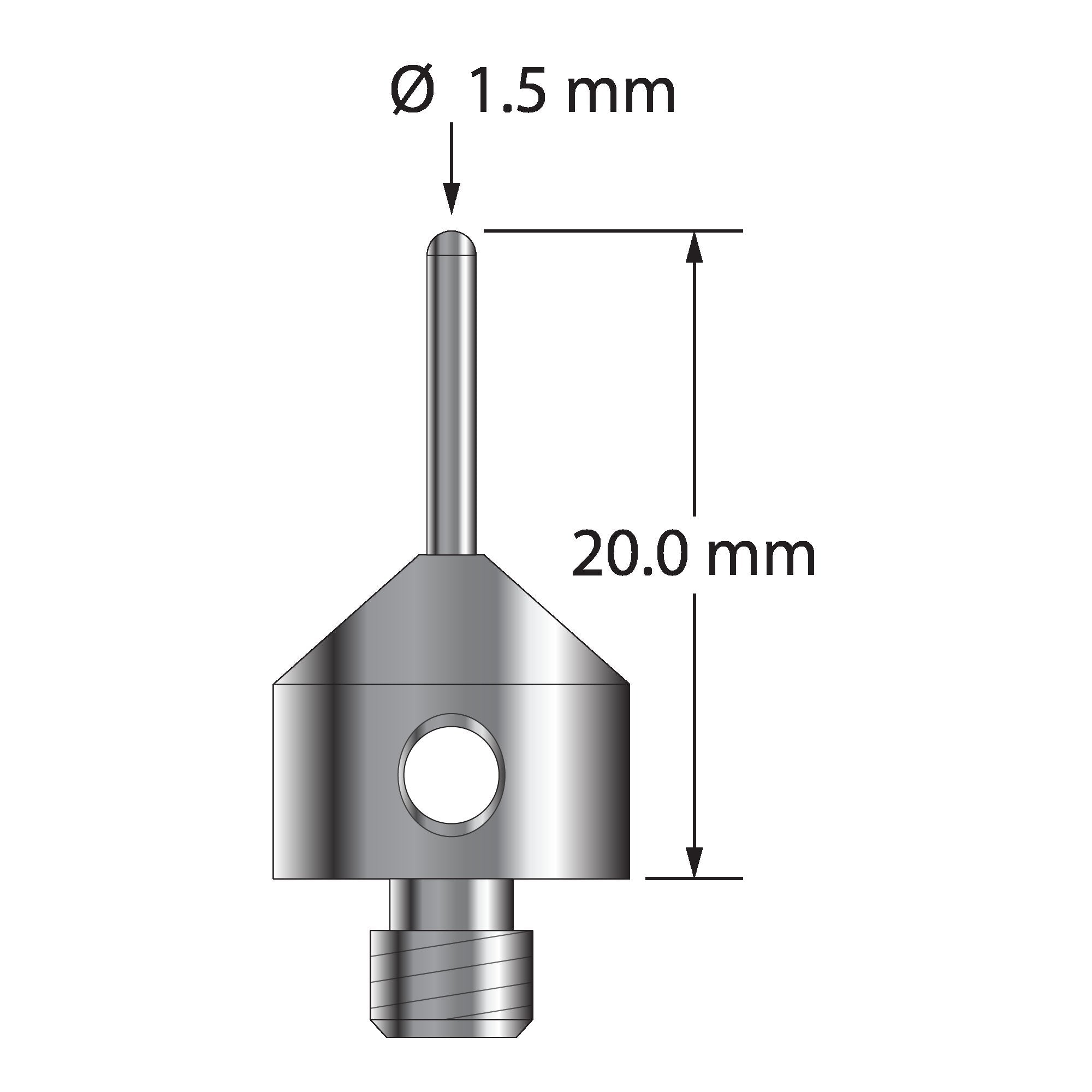 TM5-1520-BC M5 stylus with 1.5mm carbide cylinder and stainless steel base, 20mm long by Q-Mark Manufacturing, Inc.