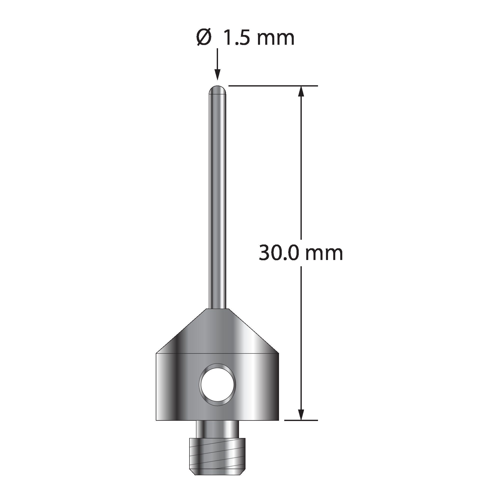 TM5-1530-BC M5 stylus with 1.5mm carbide cylinder and stainless steel base, 30mm long by Q-Mark Manufacturing, Inc.