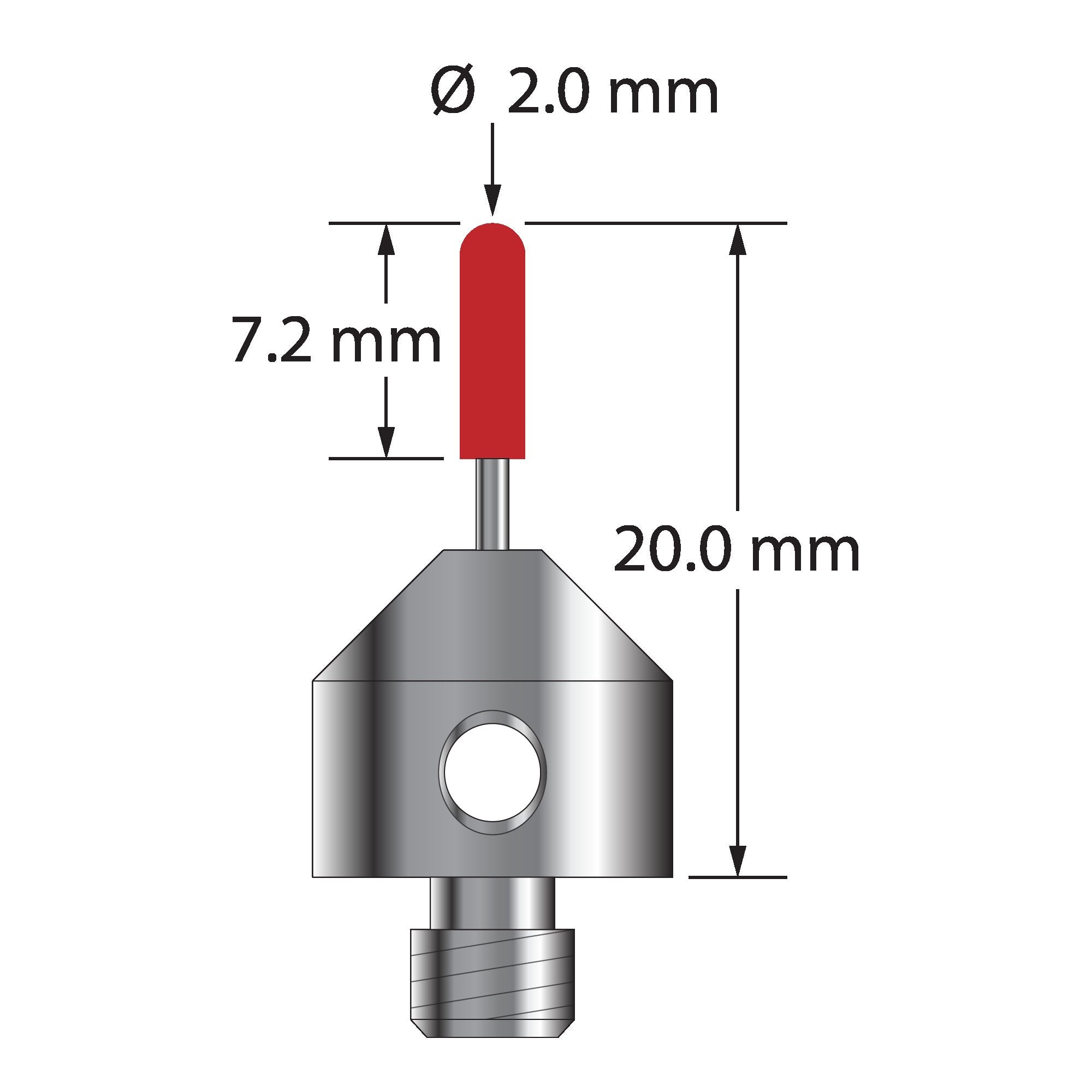 TM5-2020-B M5 stylus with 2.0mm ruby cylinder, carbide stem, and titanium base, 20.0mm long by Q-Mark Manufacturing, Inc.
