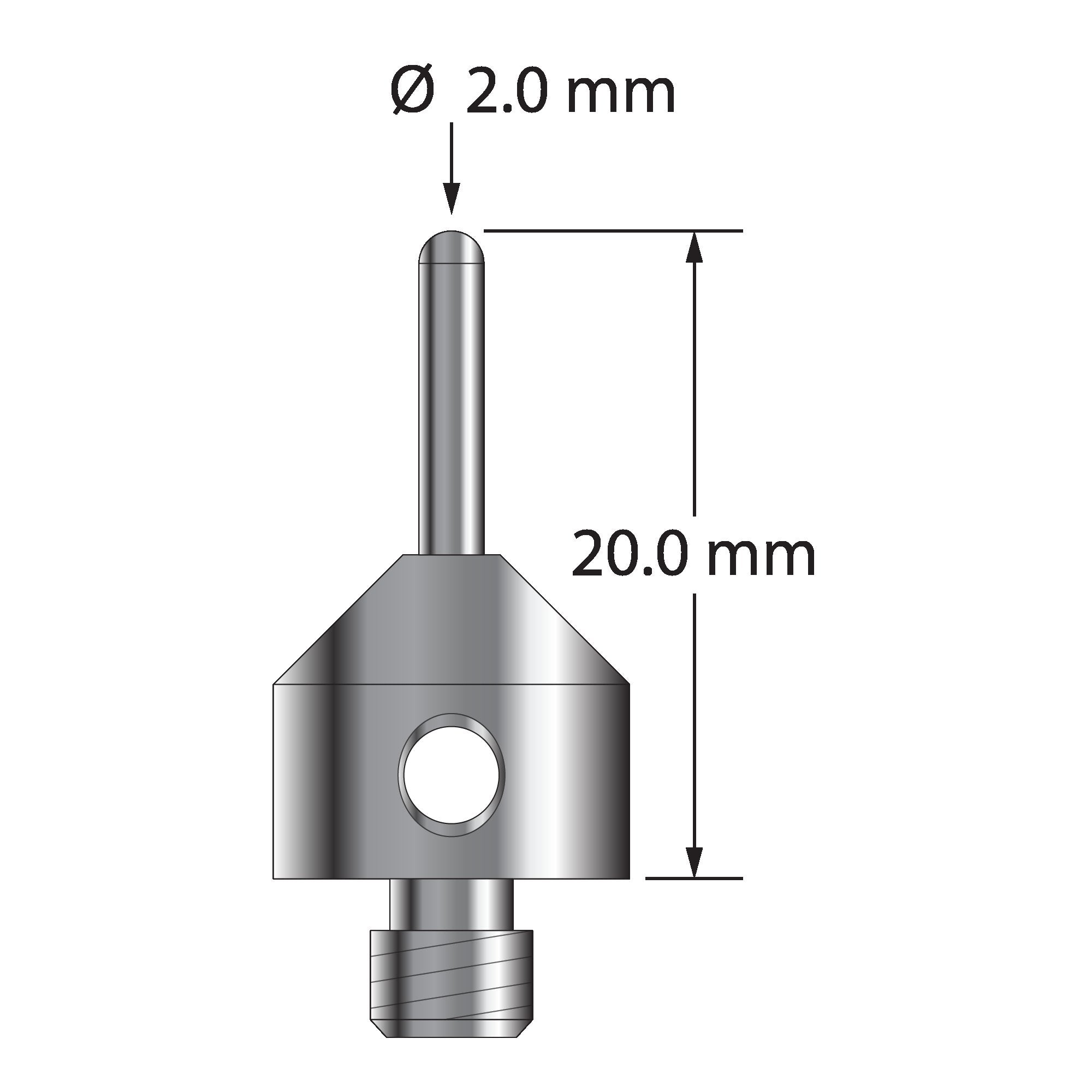 TM5-2020-BC M5 stylus with 2.0mm carbide cylinder and stainless steel base, 20.0mm long by Q-Mark Manufacturing, Inc.