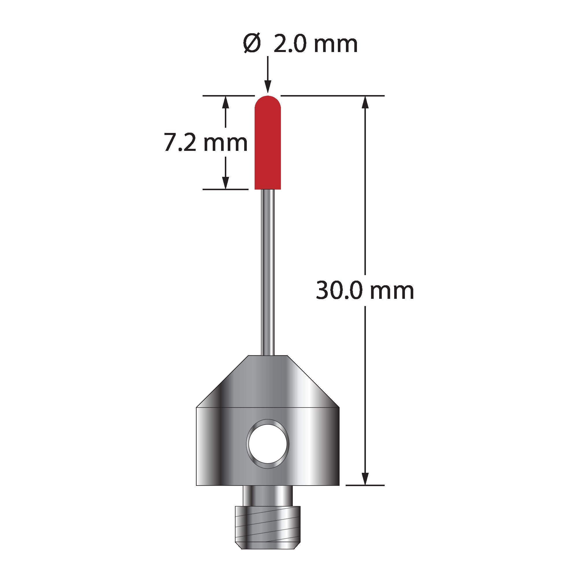 TM5-2030-B M5 stylus with 2.0mm ruby cylinder, carbide stem, and titanium base by Q-Mark Manufacturing, Inc.