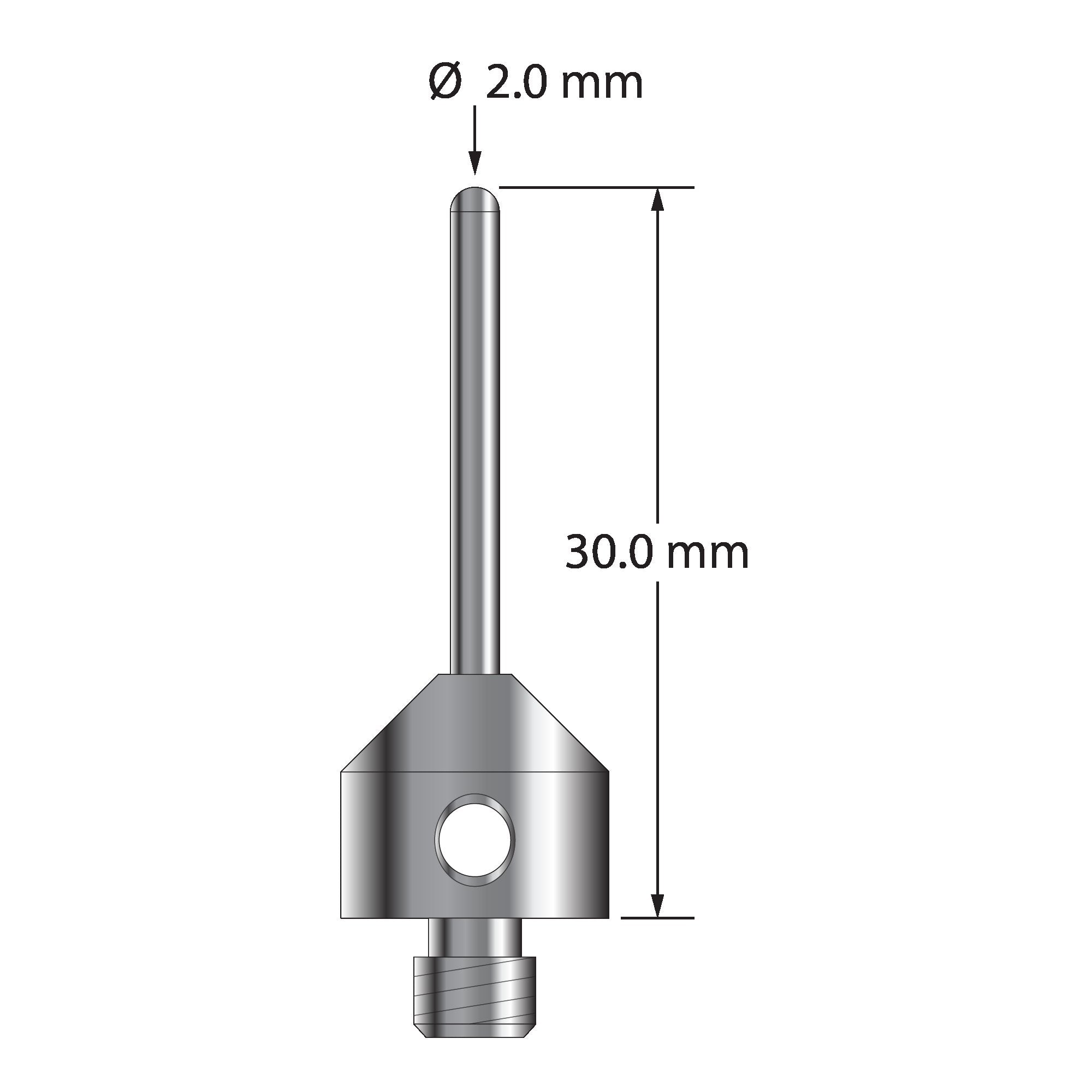 TM5-2030-BC M5 stylus with 2.0mm carbide cylinder and stainless steel base, 30mm long, by Q-Mark.
