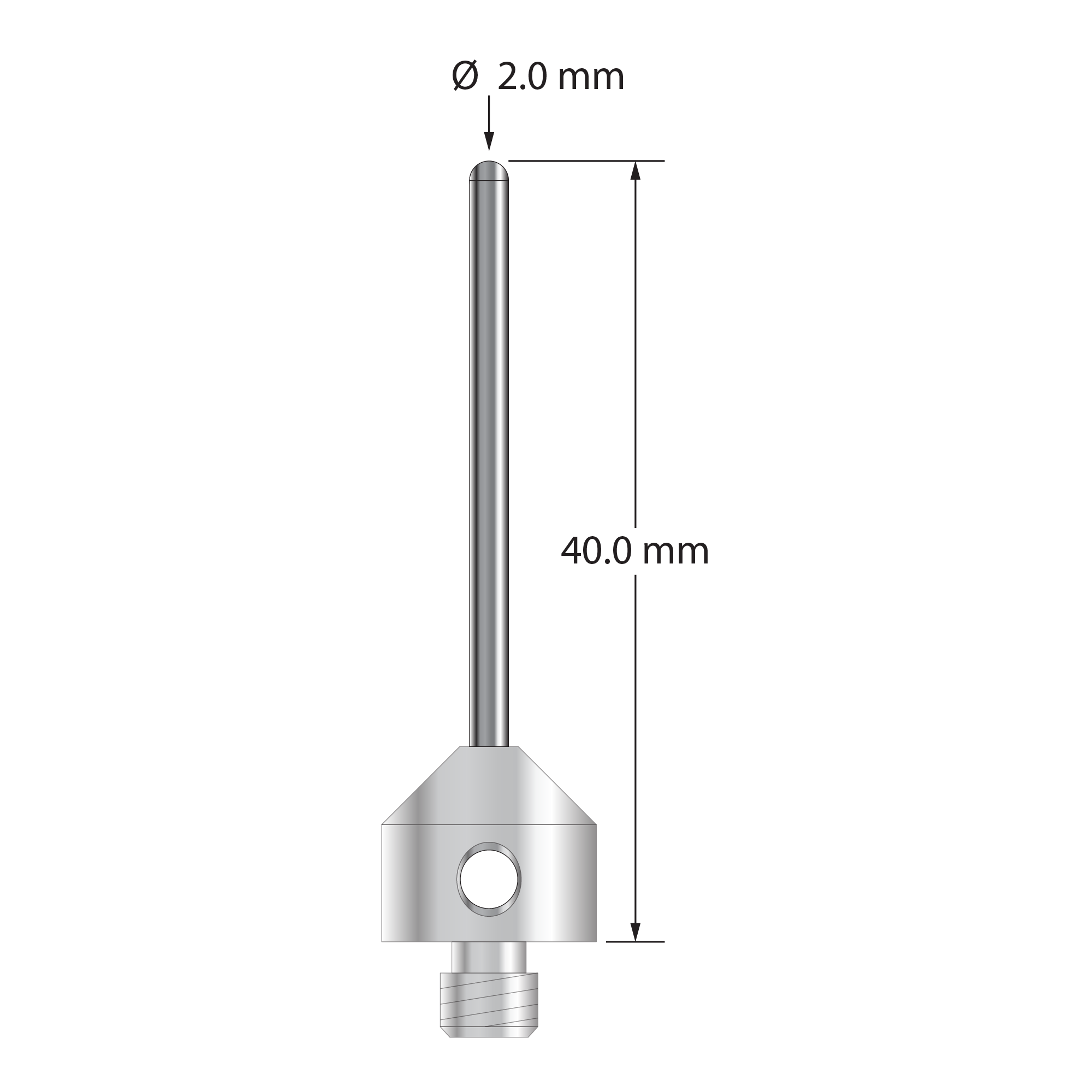 TM5-2040-BC M5 stylus with 2.0mm carbide cylinder and stainless steel base, 40.0mm long by Q-Mark Manufacturing, Inc.