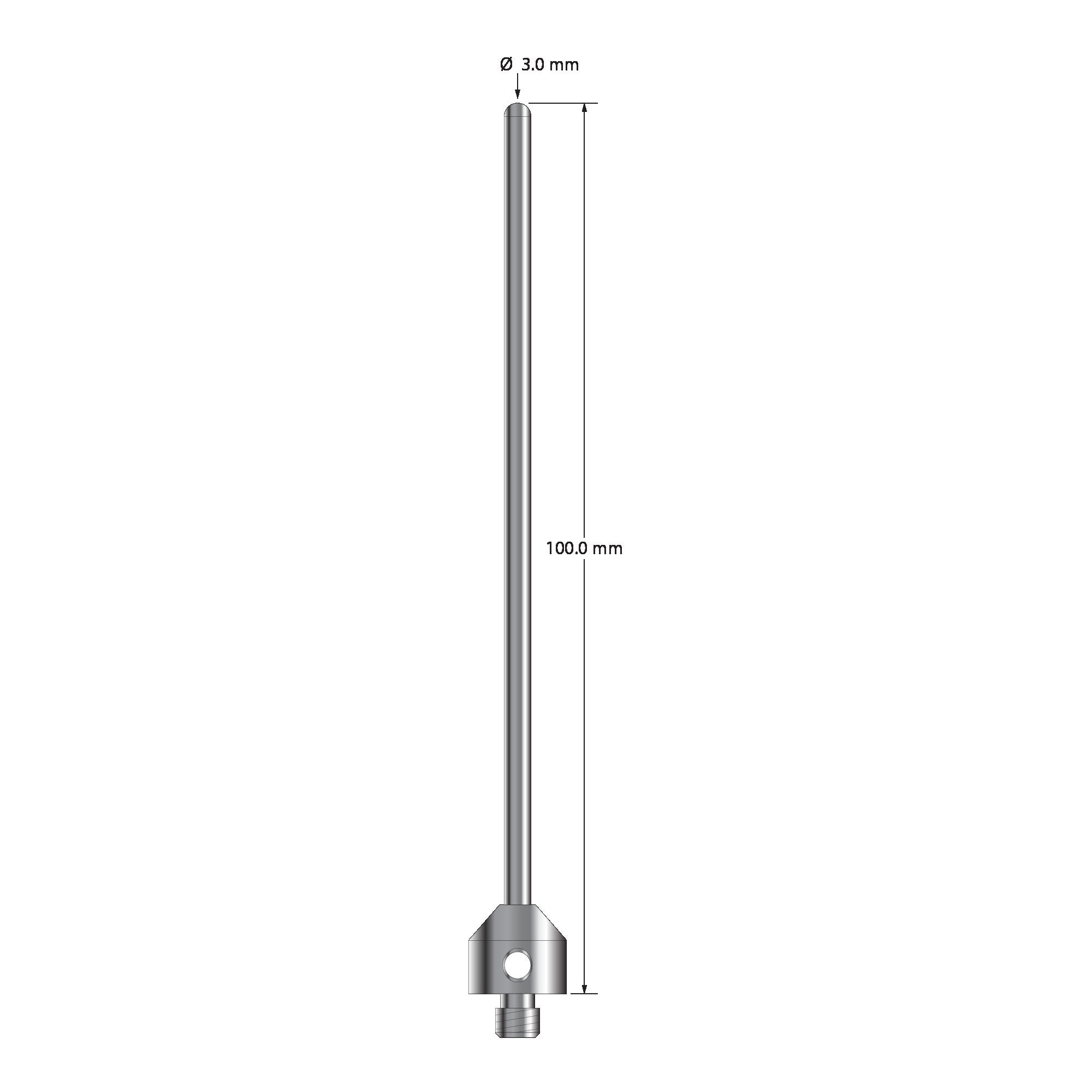 TM5-30100-BC M5 stylus with 3.0mm carbide cylinder, stainless steel base, 100mm long by Q-Mark Manufacturing, Inc.