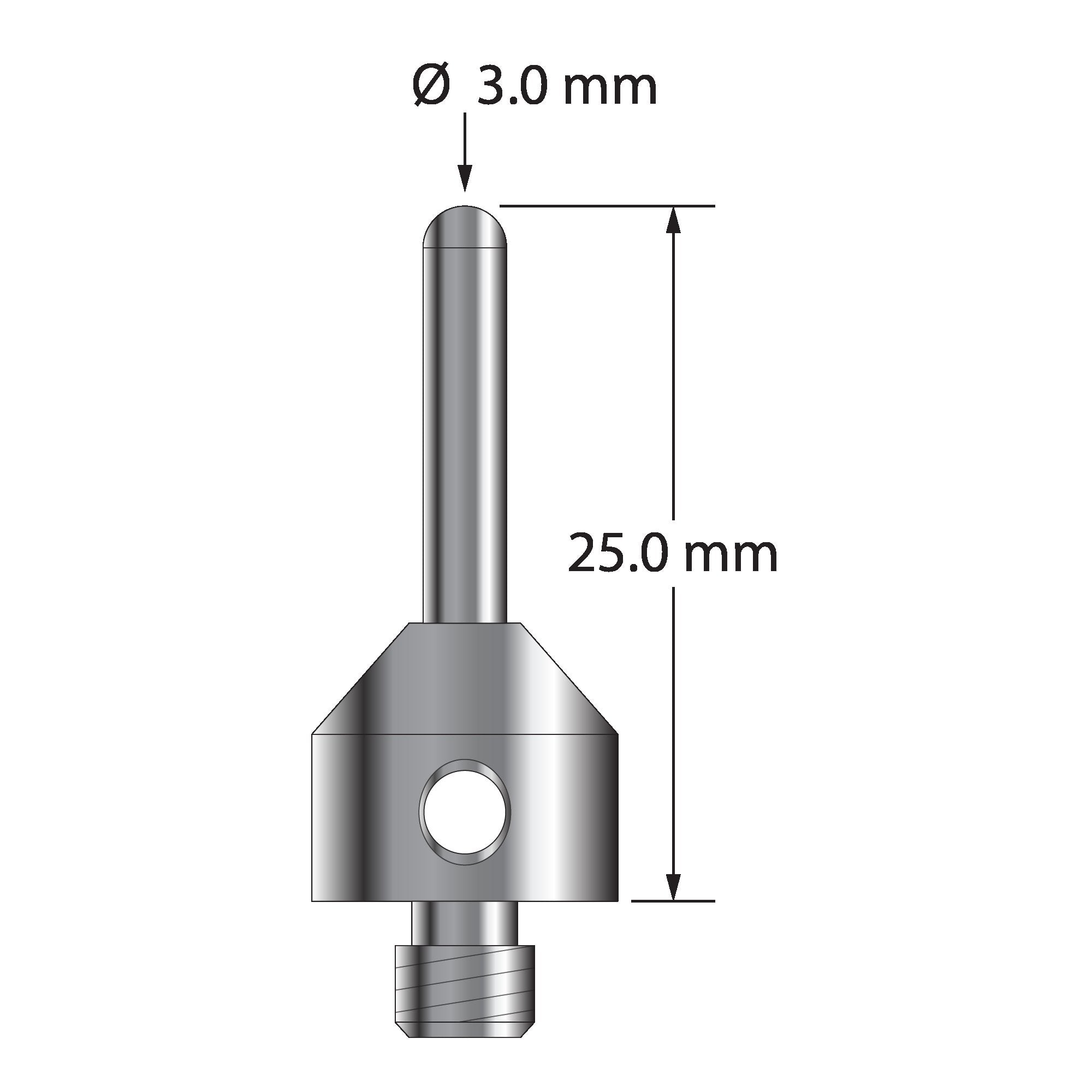 TM5-3025-BC M5 stylus with 3.0mm carbide cylinder and stainless steel base, 25.0mm long by Q-Mark Manufacturing, Inc.