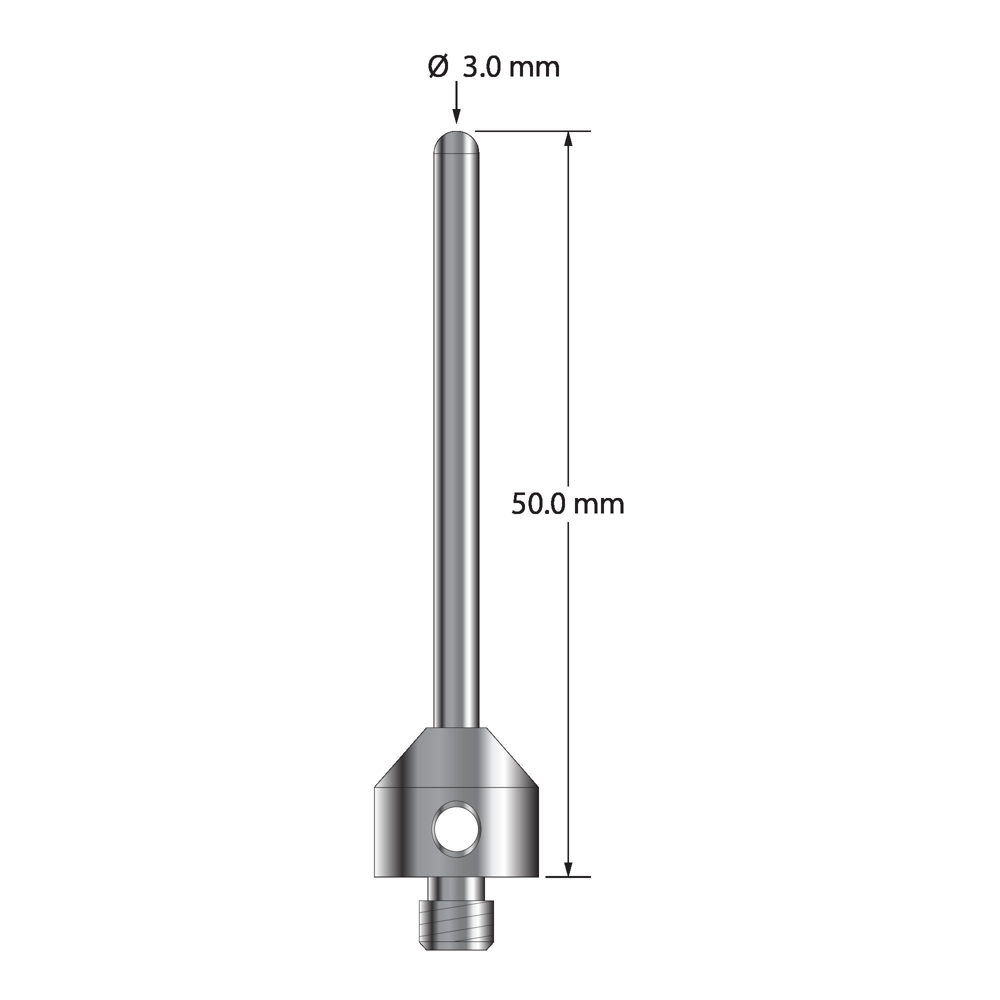 TM5-3050-BC M5 stylus with 3.0mm carbide cylinder and stainless steel base, 50.0mm long by Q-Mark Manufacturing, Inc.