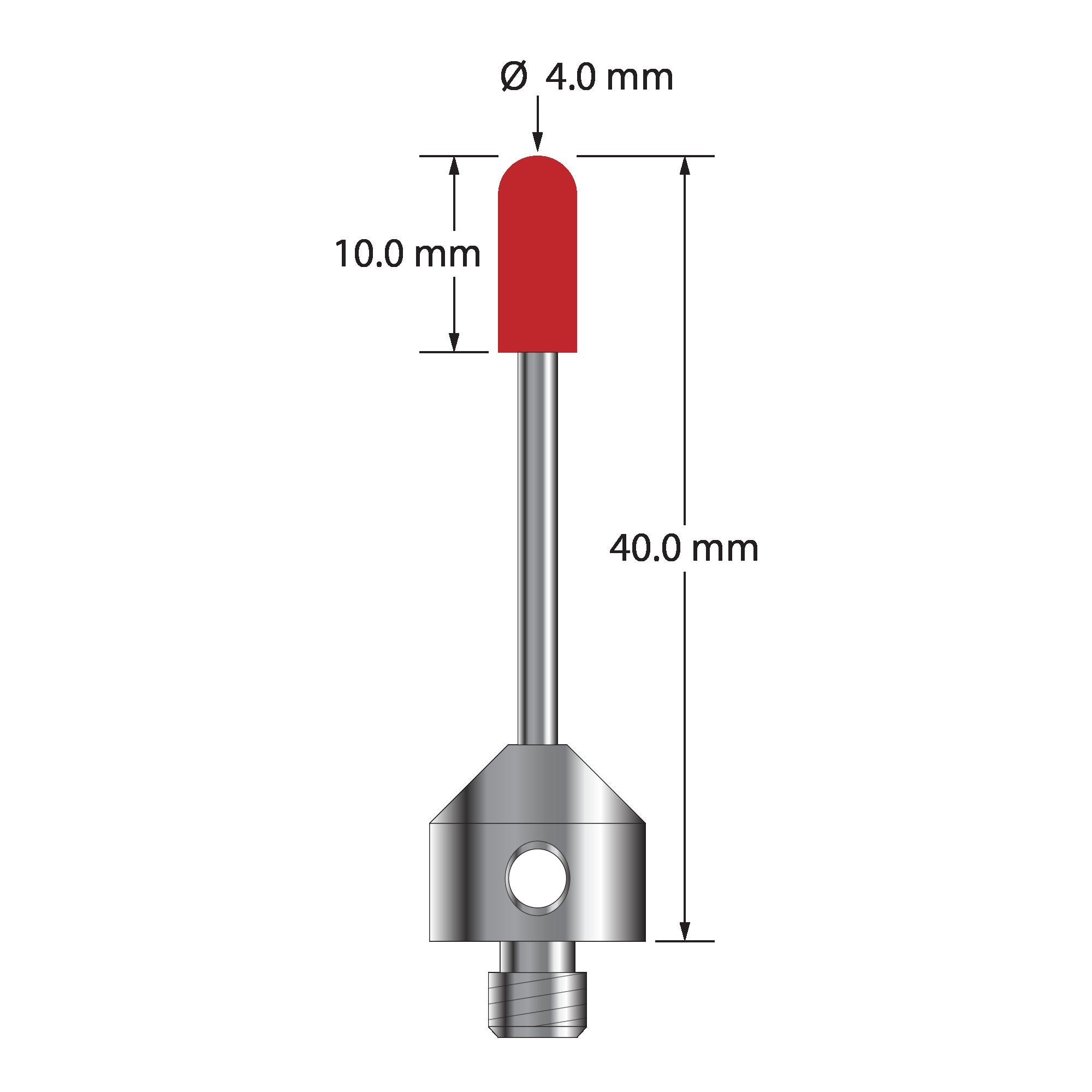 TM5-4040-B M5 stylus with ruby cylinder, carbide stem, and titanium base, 40mm long.