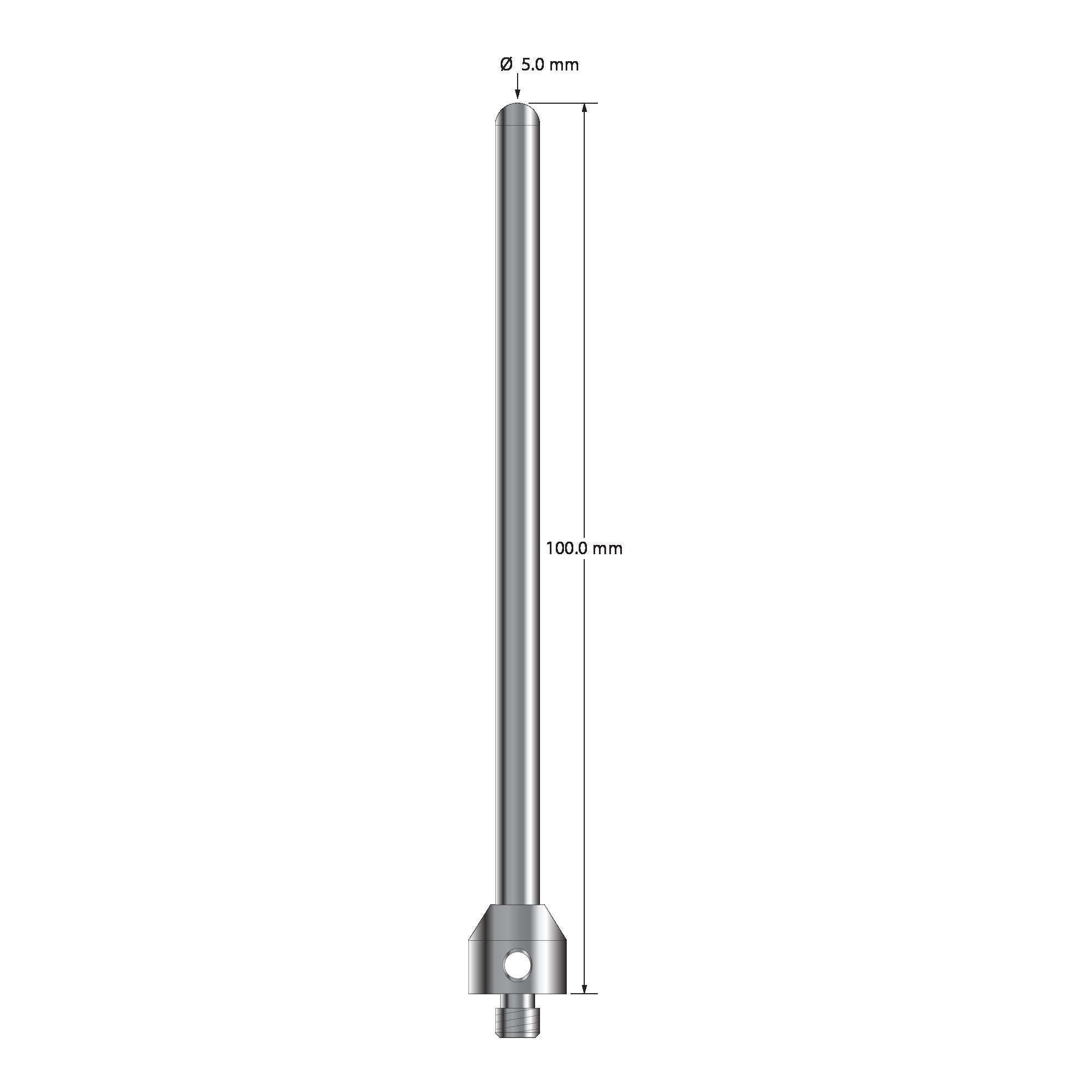 TM5-50100-BC M5 stylus with 5.0mm carbide cylinder and stainless steel base, 100.0mm long by Q-Mark Manufacturing, Inc.