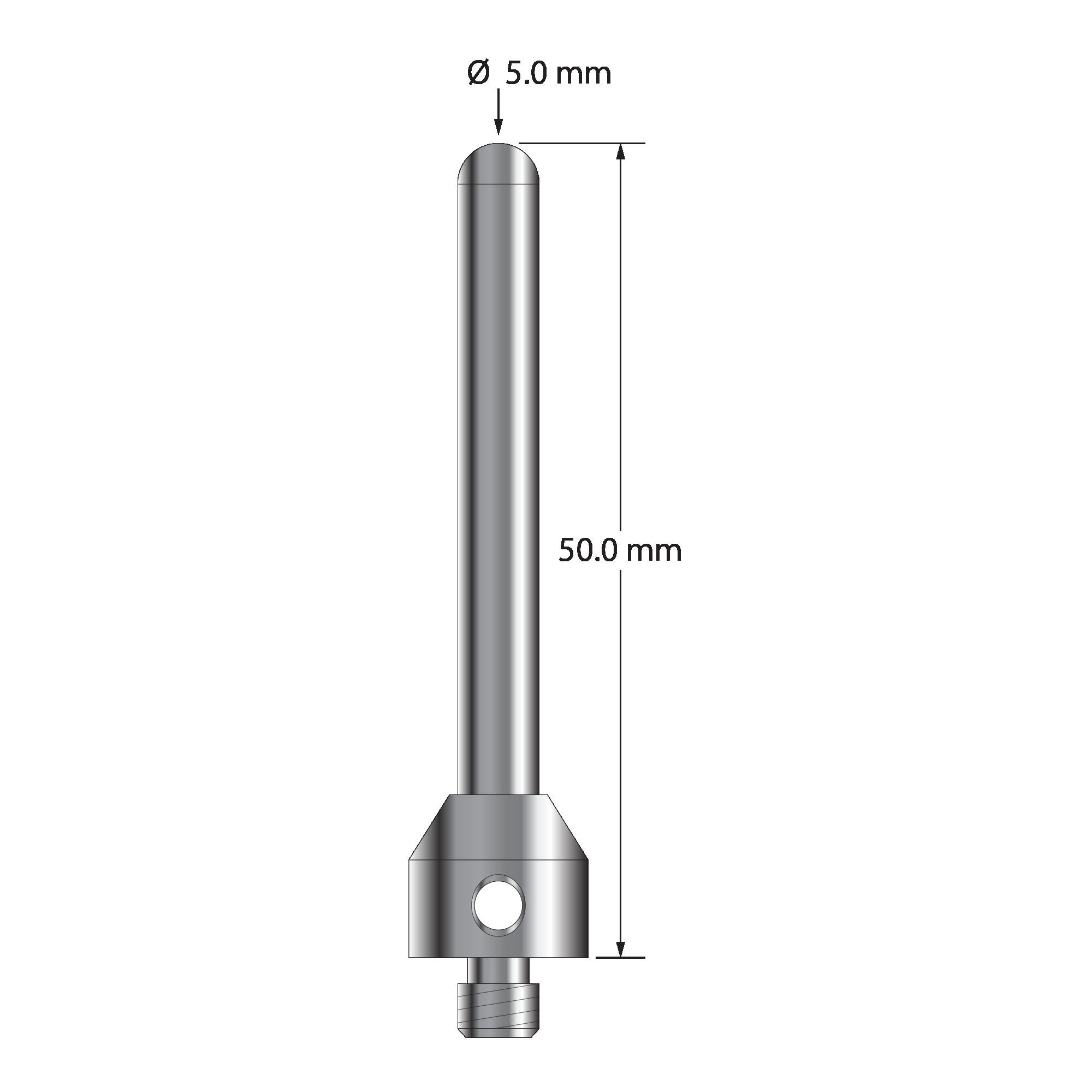 TM5-5050-BC M5 stylus with 5.0mm carbide cylinder and stainless steel base, 50.0mm long by Q-Mark Manufacturing, Inc.
