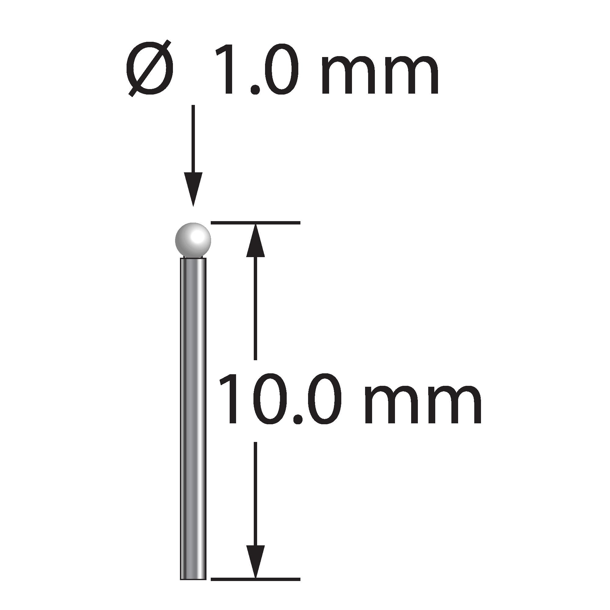 TST-1010-DS.7-Z stylus with 1.0mm zirconia ball, 0.7mm carbide stem, 10.0mm length by Q-Mark Manufacturing, Inc.