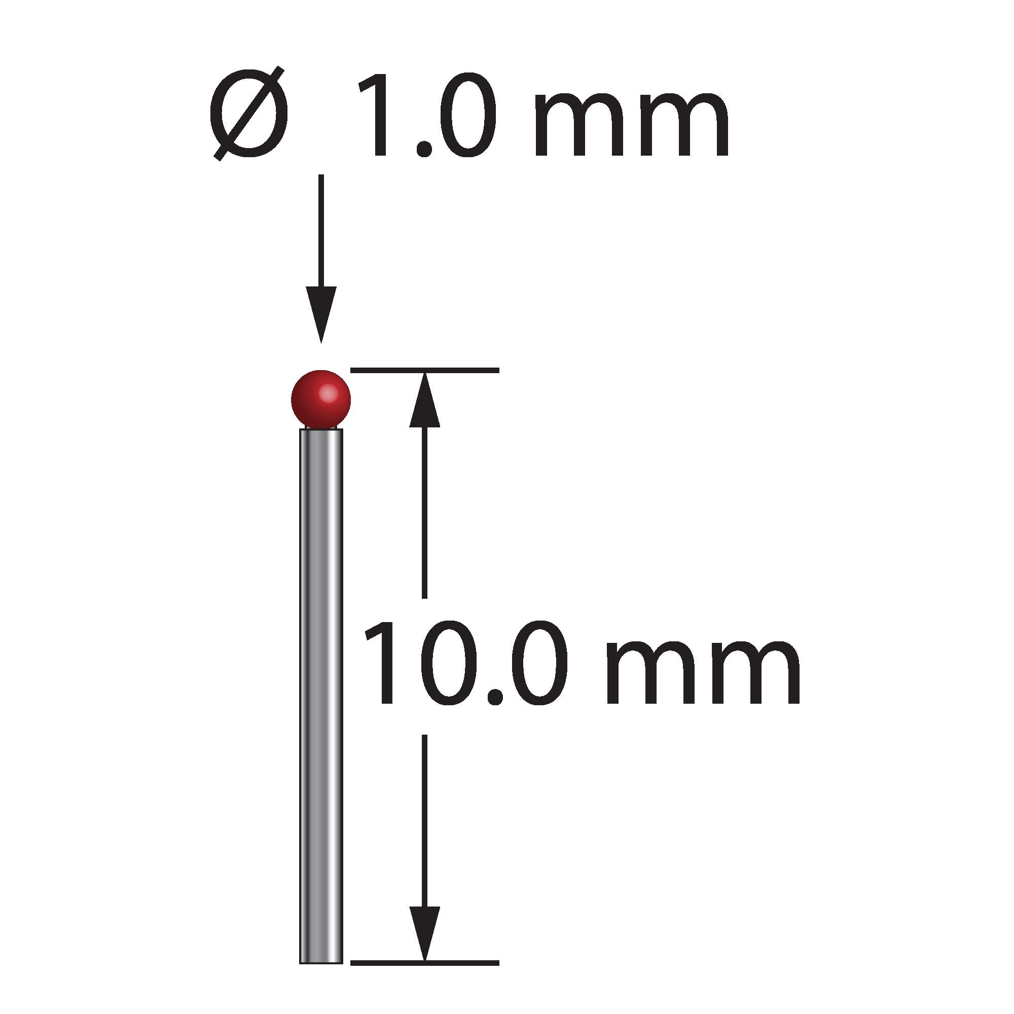 TST-1010-DS.7 unthreaded stylus with 1.0mm ruby ball and 0.7mm carbide stem, 10.0mm long by Q-Mark Manufacturing, Inc.