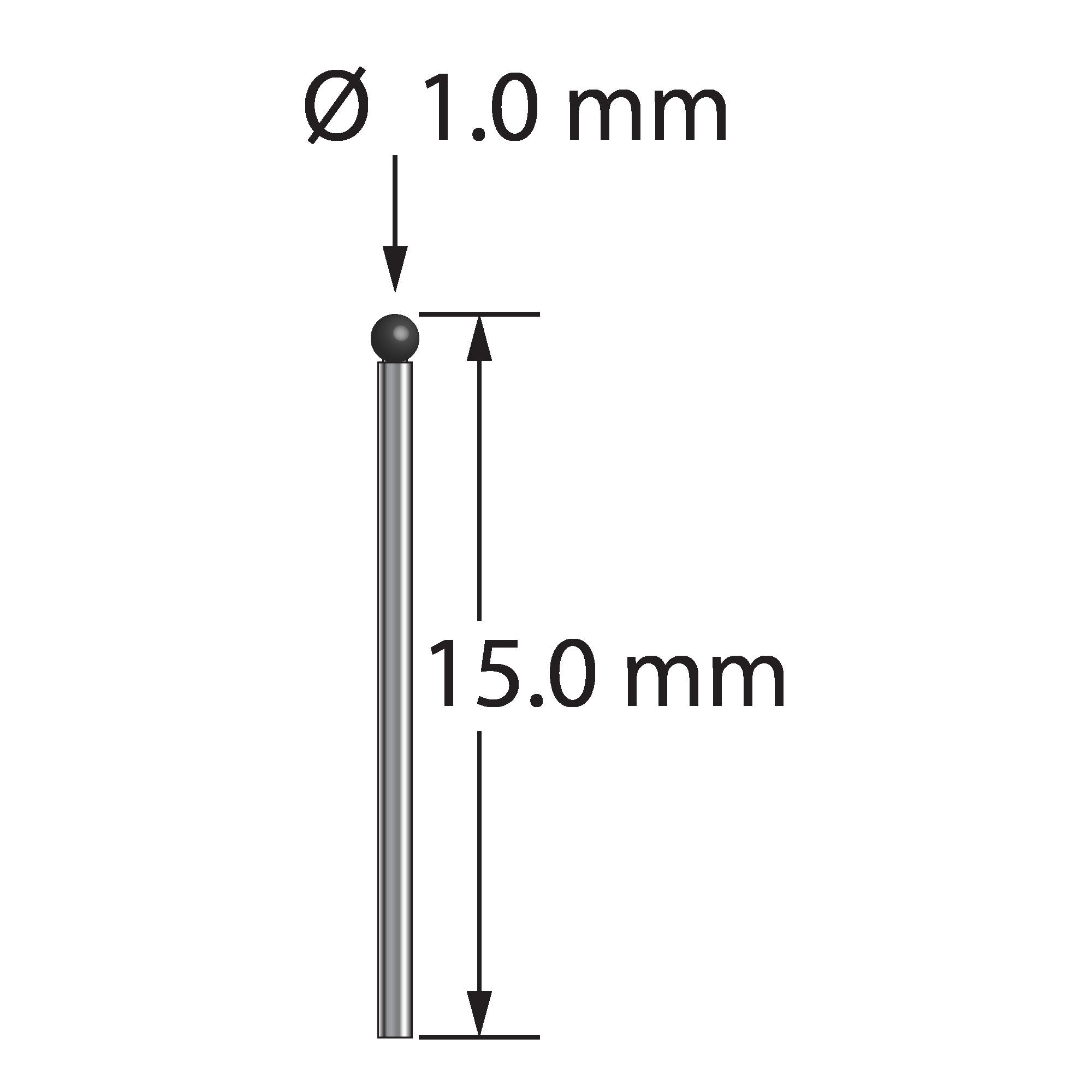 TST-1015-DS.7-SN unthreaded stylus with 1.0mm silicon nitride ball and 0.7mm carbide stem, 15.0mm long by Q-Mark Manufacturing, Inc.