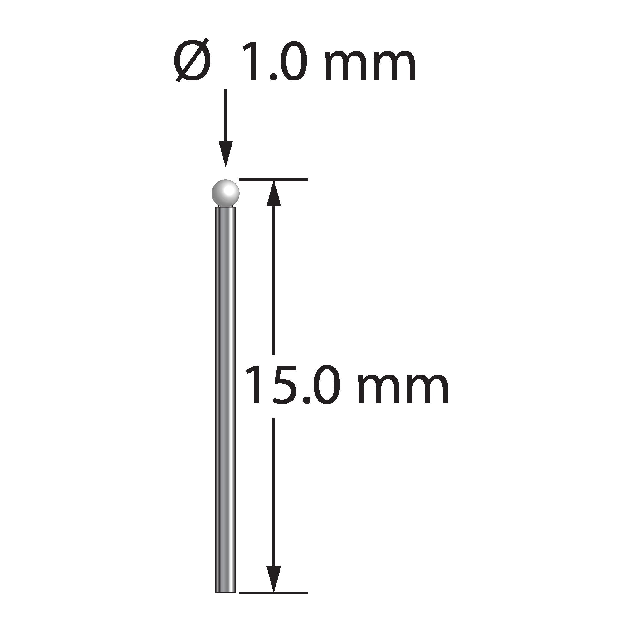 TST-1015-DS.7-Z unthreaded stylus with 1.0mm zirconia ball and carbide stem, 15.0mm long by Q-Mark Manufacturing, Inc.