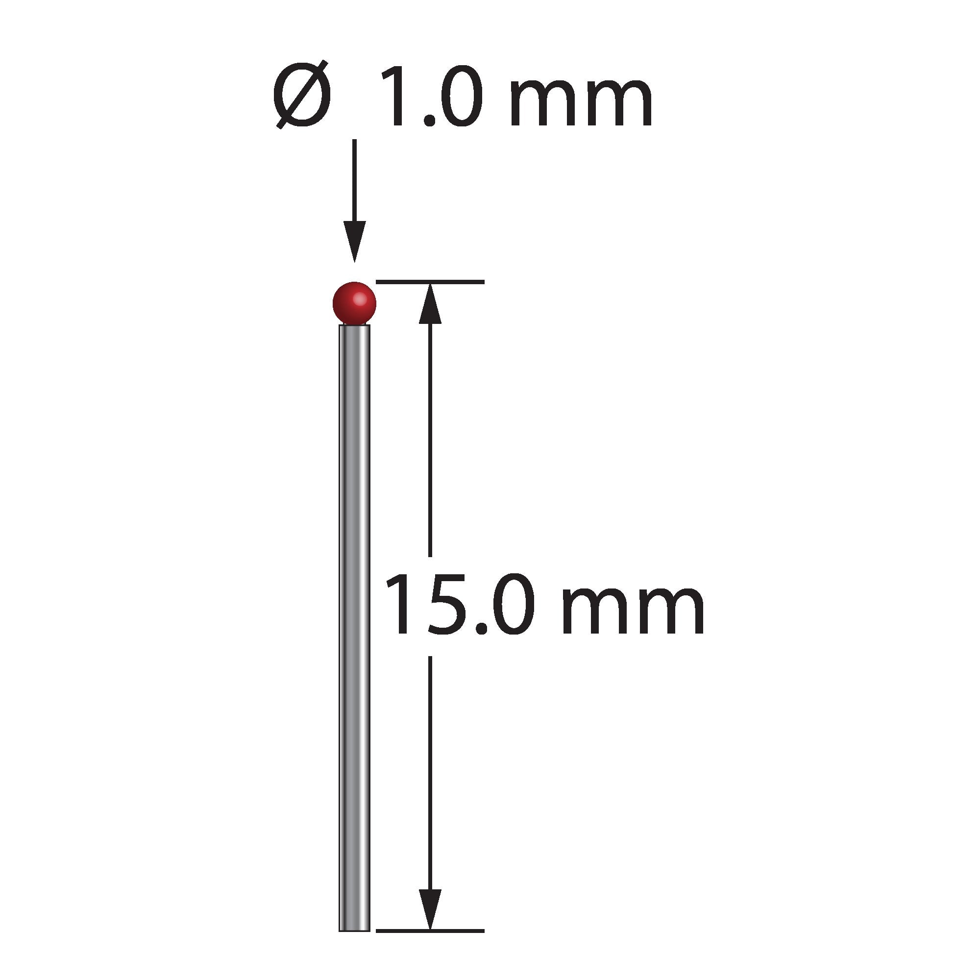 TST-1015-DS.7 unthreaded stylus with 1.0mm ruby ball and 0.7mm carbide stem, 15.0mm long by Q-Mark Manufacturing, Inc.