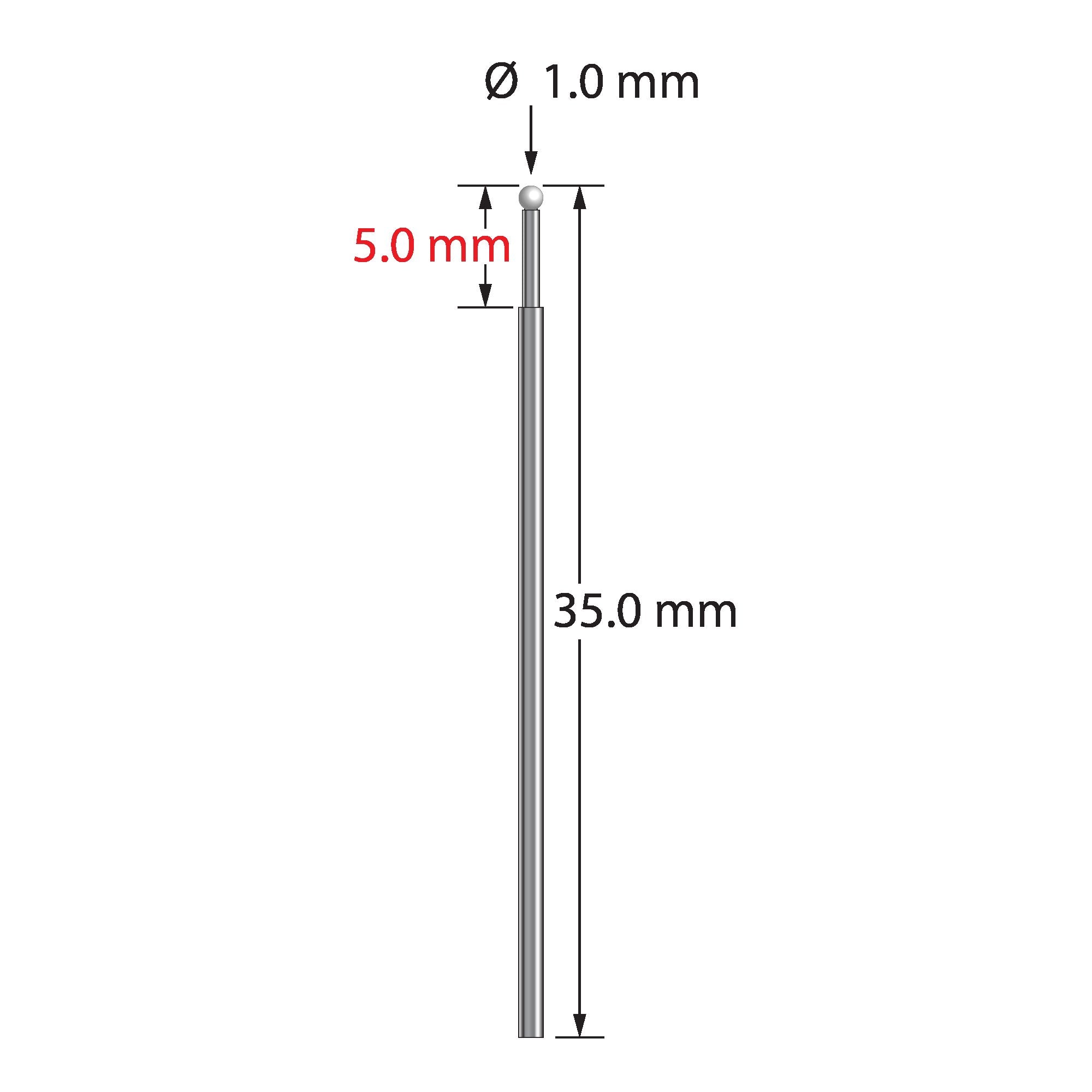 TST-1035-Z 1.0mm zirconia ball stylus, 35.0mm length by Q-Mark Manufacturing, Inc.
