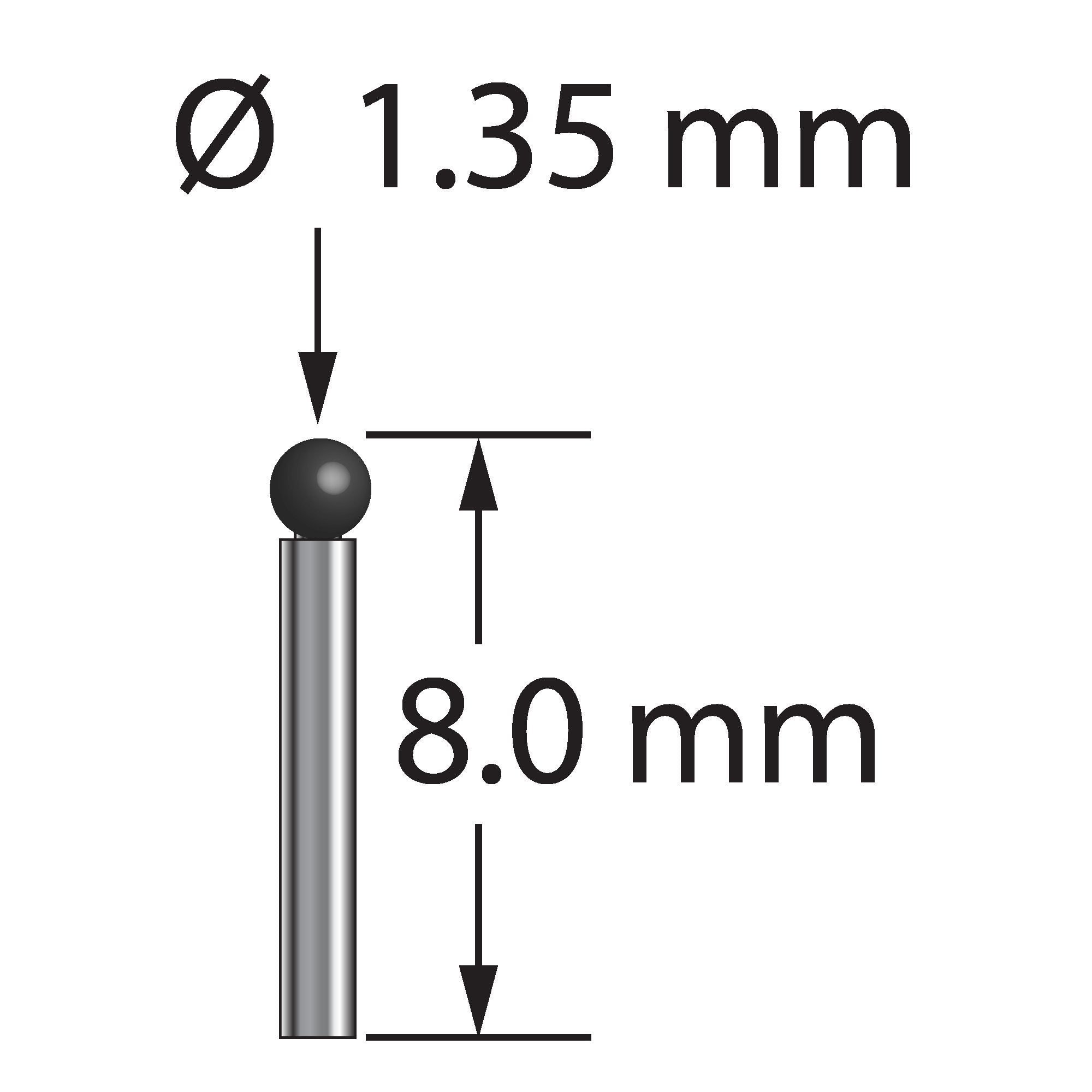 TST-1308-SN 1.35mm silicon nitride ball stylus with carbide stem, 8.0mm long by Q-Mark Manufacturing, Inc.