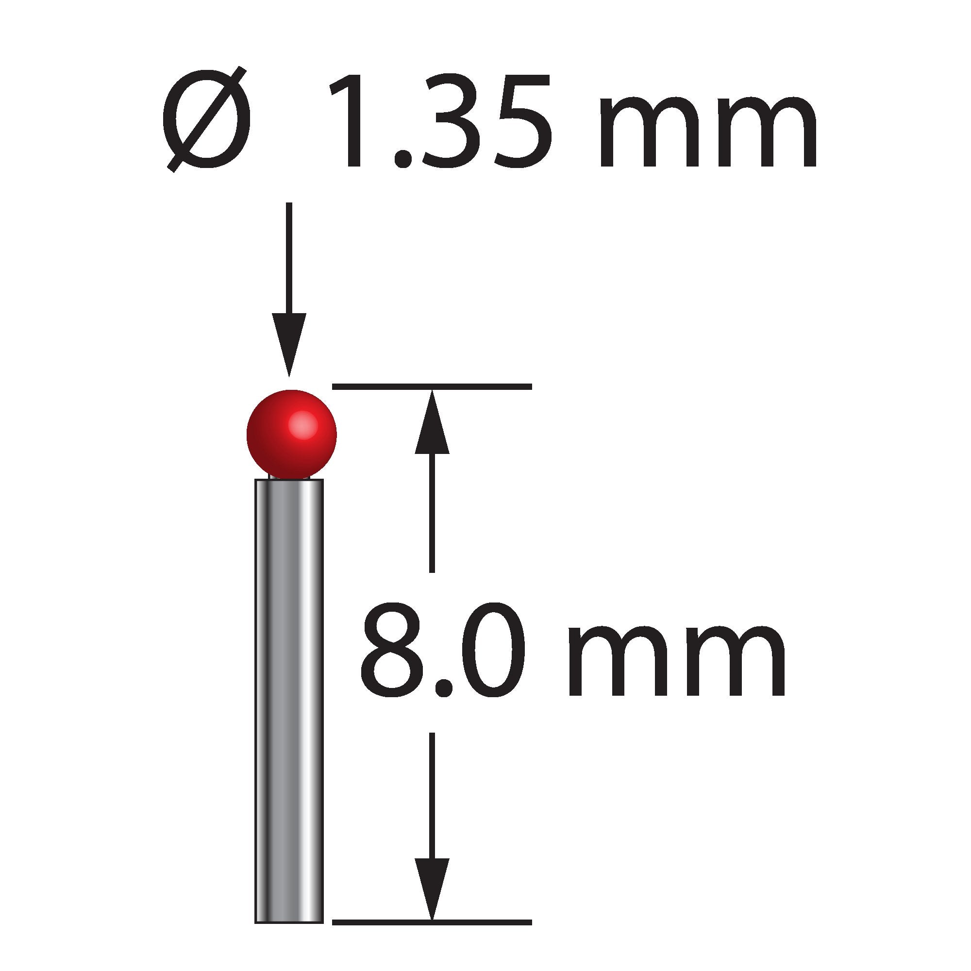TST-1308 stylus with 1.35mm ruby ball, 1.0mm carbide stem, 8.0mm length by Q-Mark Manufacturing, Inc.