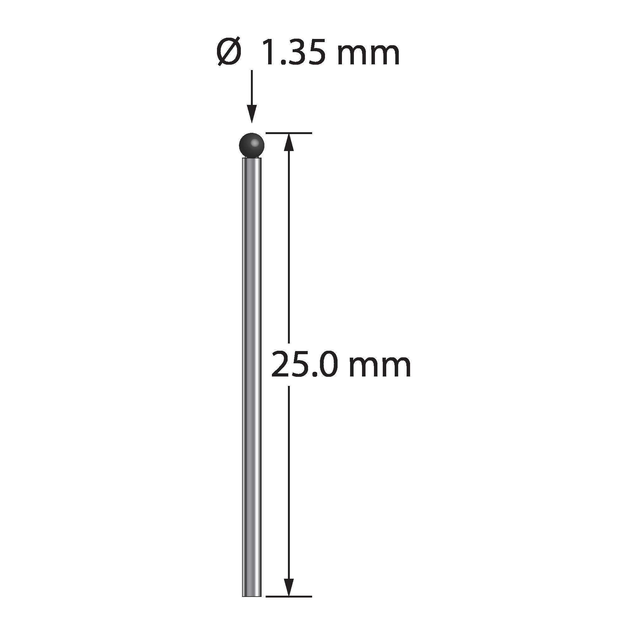 TST-1325-SN 1.35mm silicon nitride ball stylus with carbide stem, 25.0mm long by Q-Mark Manufacturing, Inc.