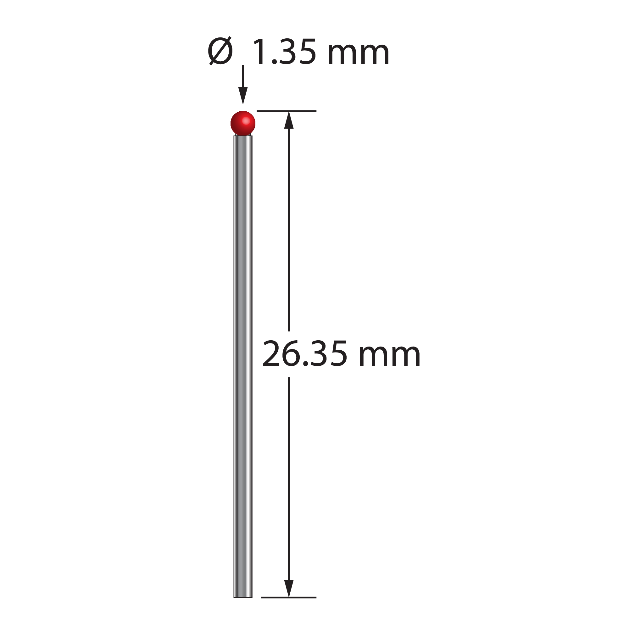 TST-1326.35 1.35mm ruby ball, carbide stem stylus, 26.5mm long by Q-Mark Manufacturing, Inc.