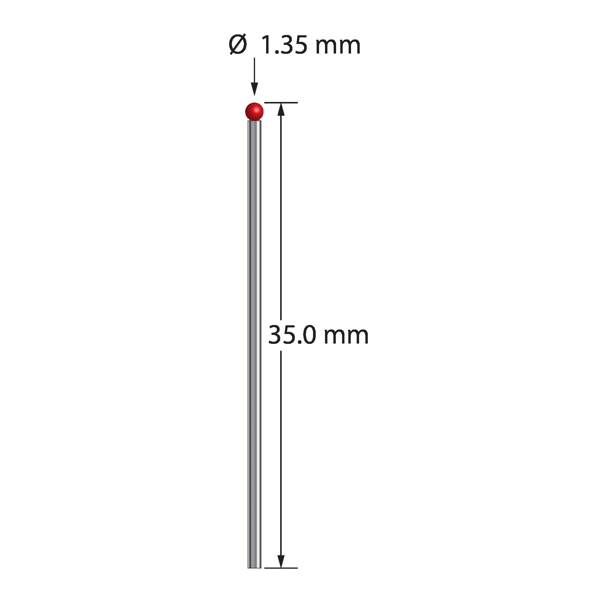 TST-1335 unthreaded stylus with 1.35mm ruby ball, 1.0mm carbide stem, 35.0mm length by Q-Mark Manufacturing, Inc.