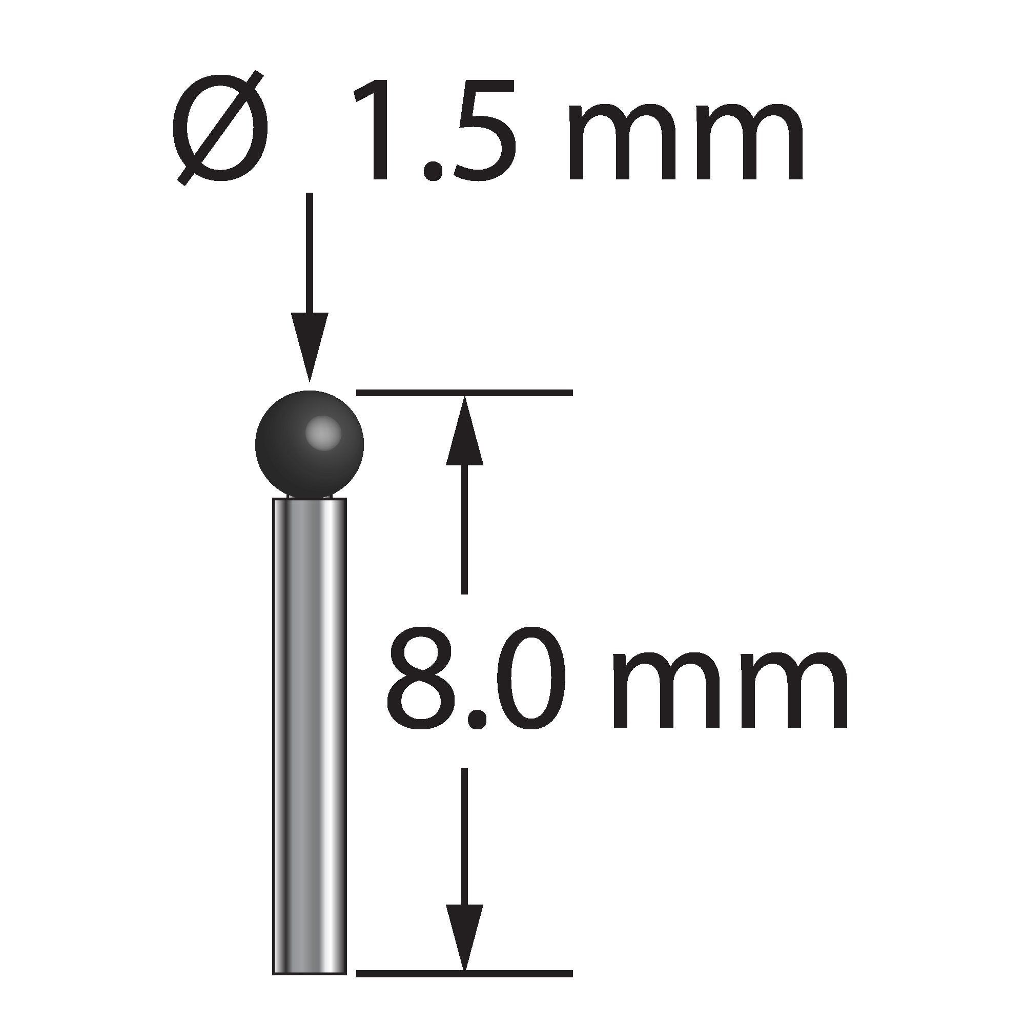 TST-1508-SN 1.5mm silicon nitride ball stylus with carbide stem, 8.0mm long by Q-Mark Manufacturing, Inc.