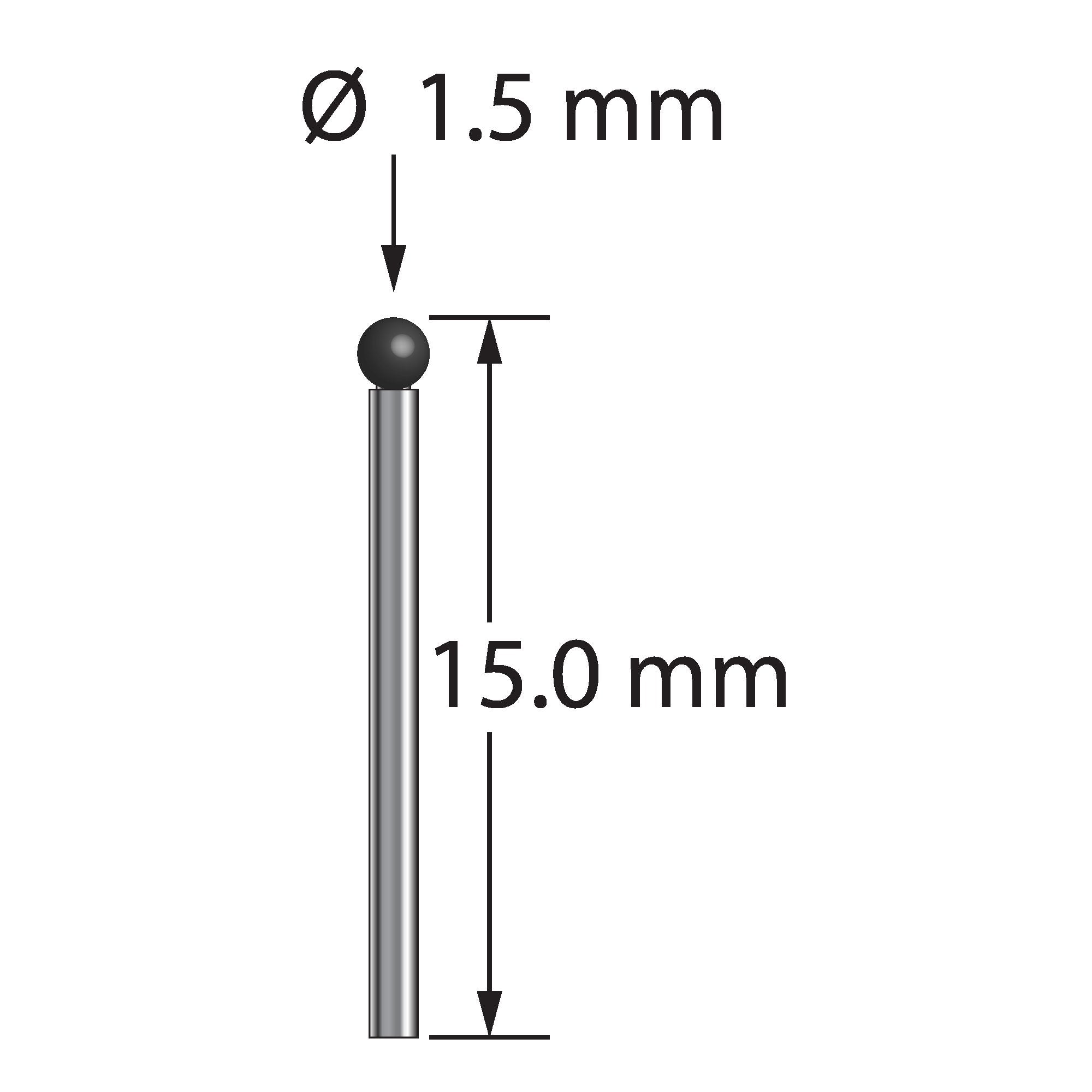 TST-1515-SN 1.5mm silicon nitride ball stylus with carbide stem, 15.0mm long, by Q-Mark Manufacturing, Inc.