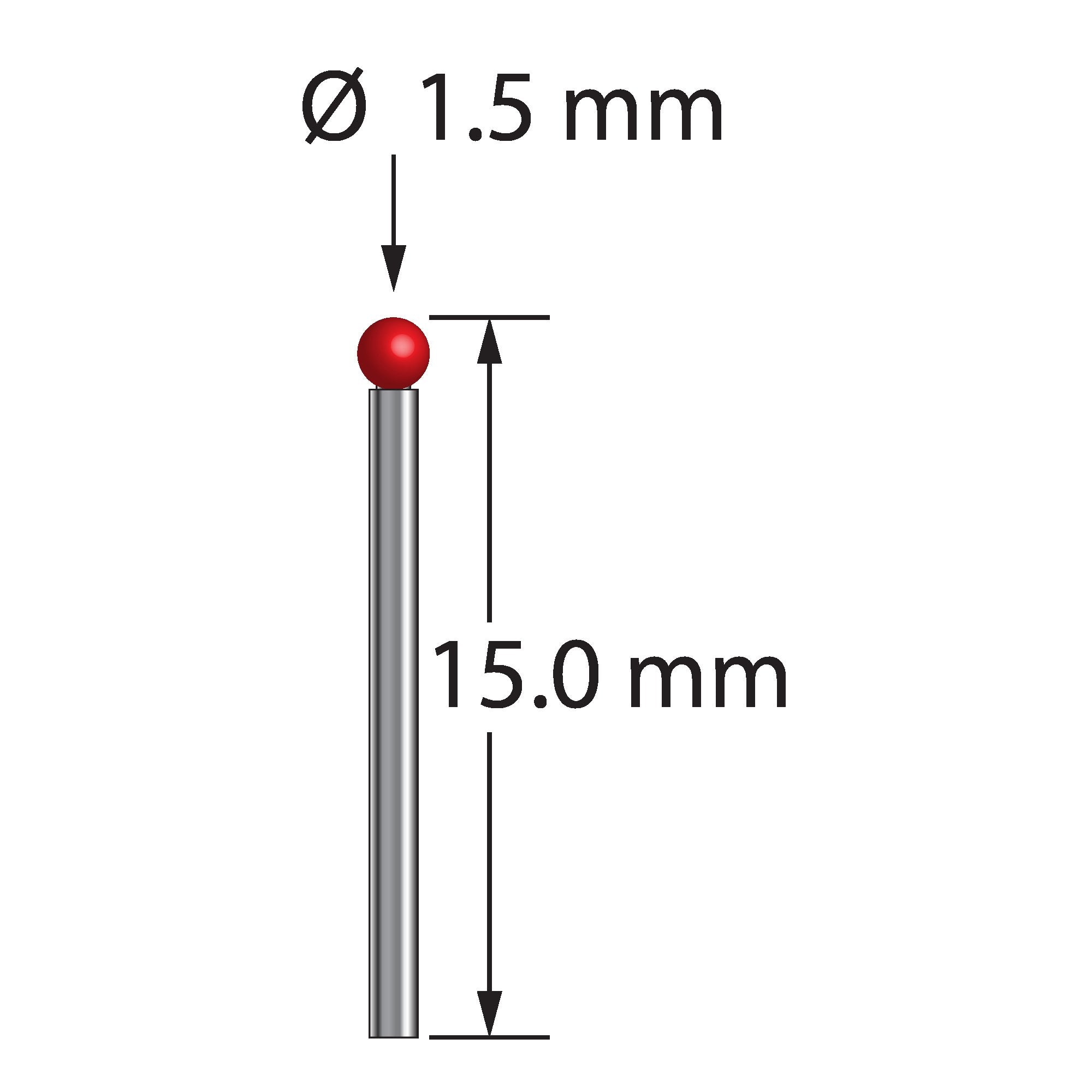TST-1515 stylus with 1.5mm ruby ball, 1.0mm carbide stem, and 15.0mm length by Q-Mark Manufacturing, Inc.
