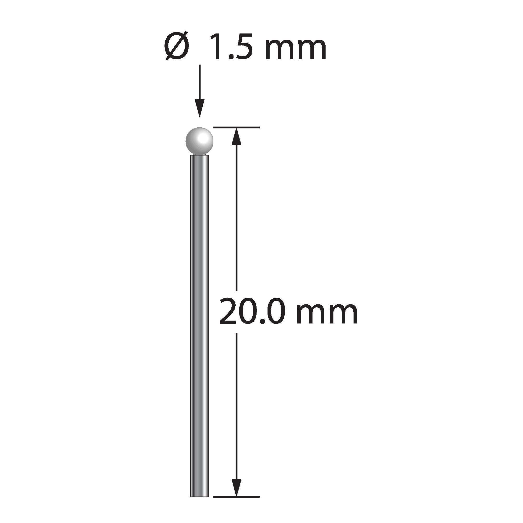 TST-1520-Z unthreaded stylus with 1.5mm zirconia ball and 1.0mm carbide stem, 20.0mm long by Q-Mark Manufacturing, Inc.