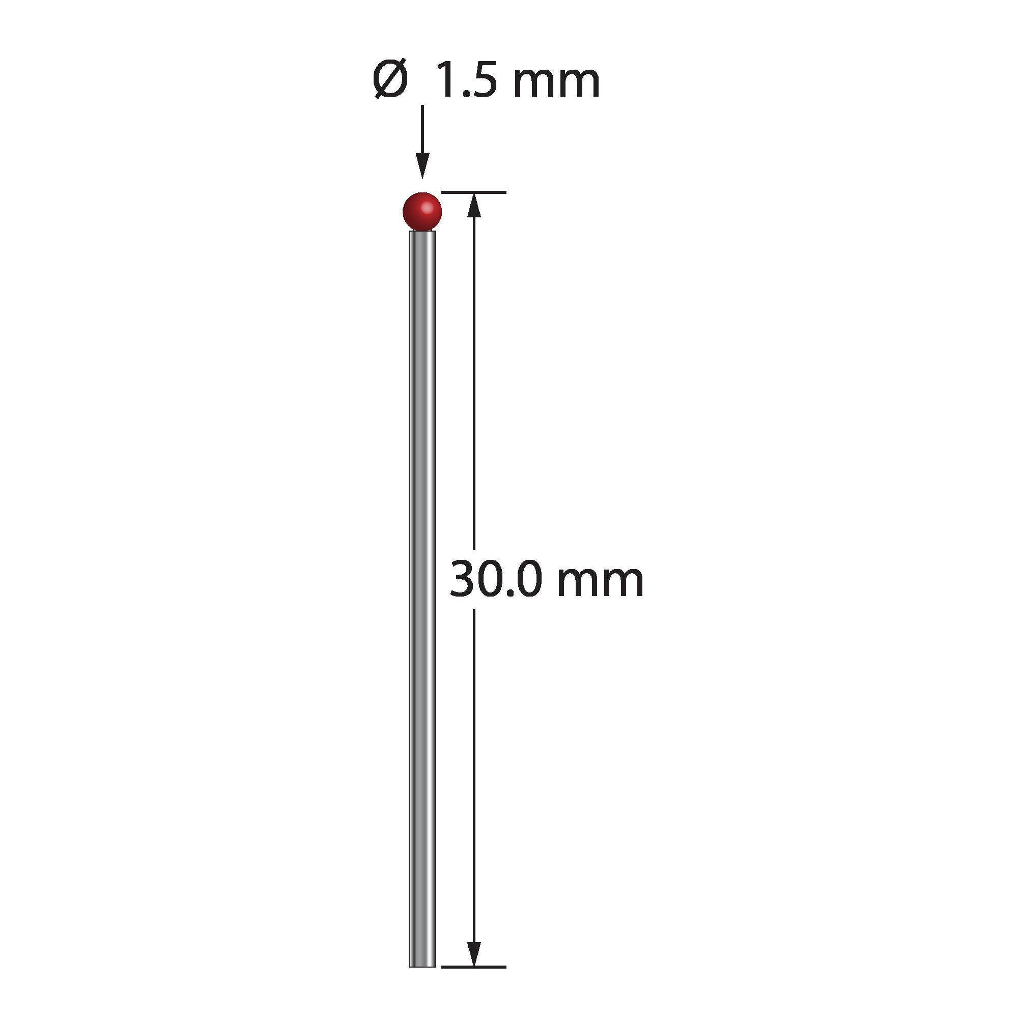 TST-1530 unthreaded stylus with 1.5mm ruby ball, 1.0mm carbide stem, 30mm length by Q-Mark Manufacturing, Inc.