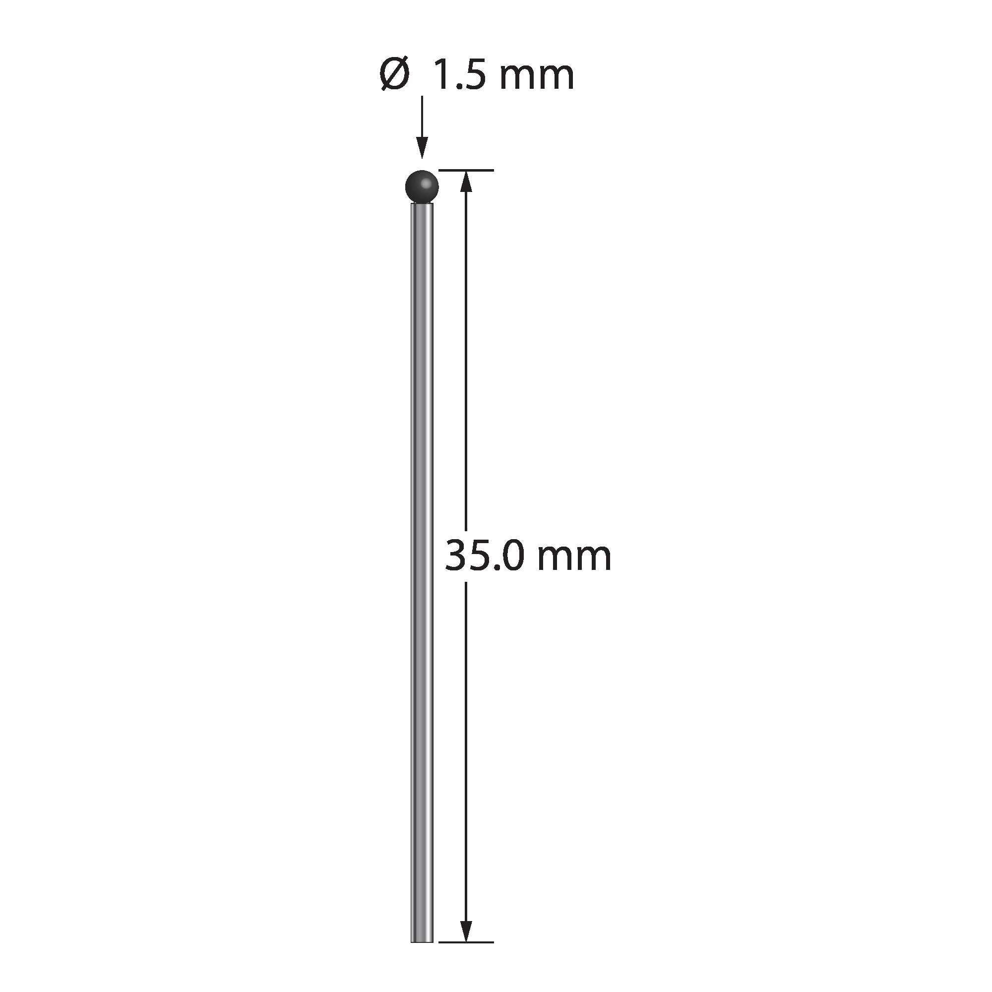 TST-1535-SN 1.5mm silicon nitride ball, 1.0mm carbide stem, 35.0mm long stylus by Q-Mark Manufacturing, Inc.