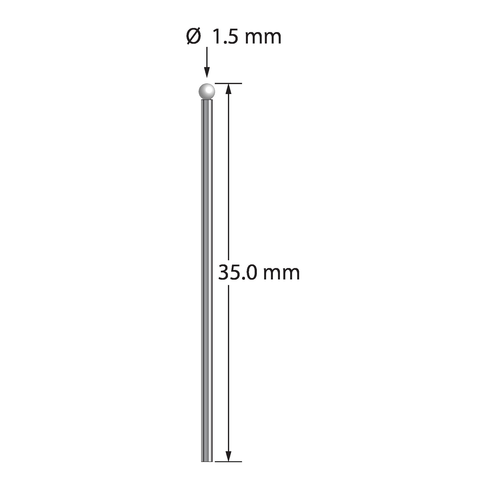 TST-1535-Z unthreaded stylus with 1.5mm zirconia ball, 1.0mm carbide stem, 35.0mm length by Q-Mark Manufacturing, Inc.