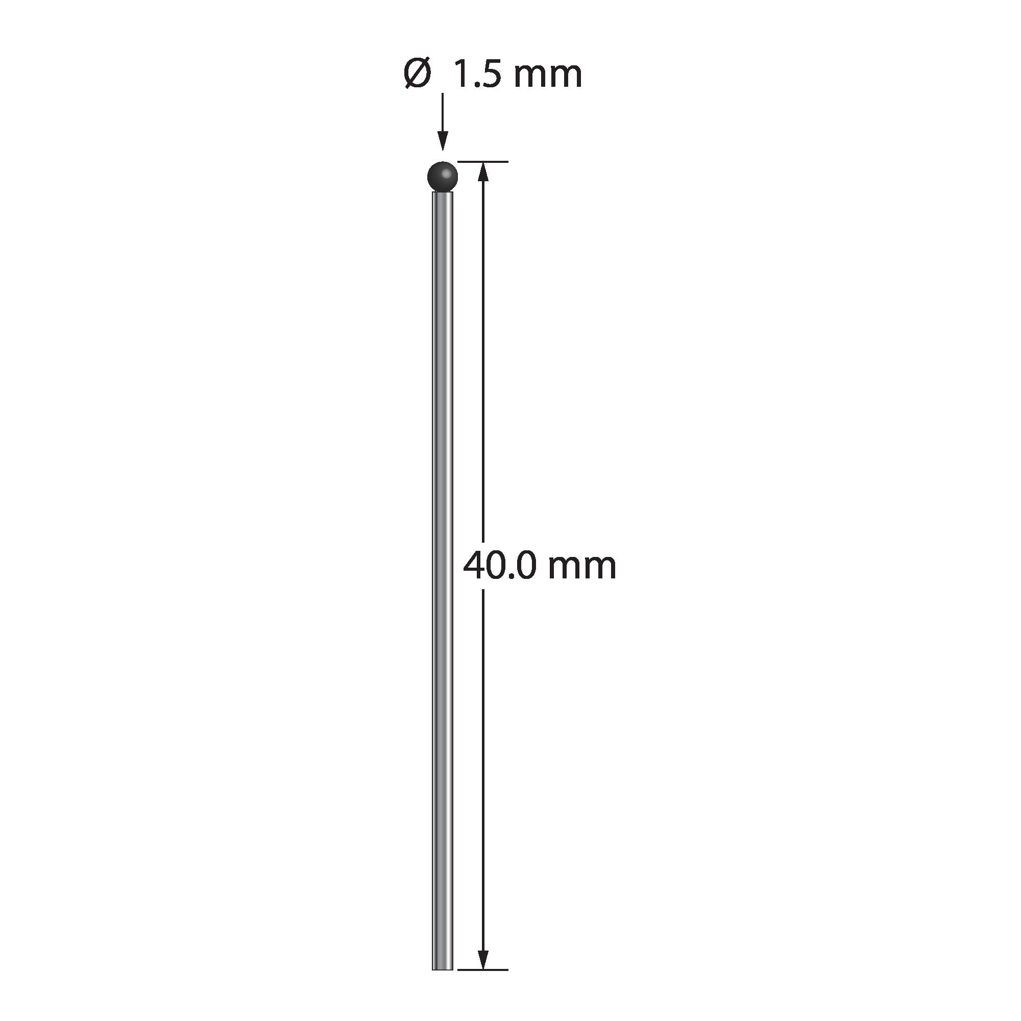 TST-1540-SN unthreaded stylus with 1.5mm silicon nitride ball and 40.0mm carbide stem by Q-Mark Manufacturing, Inc.