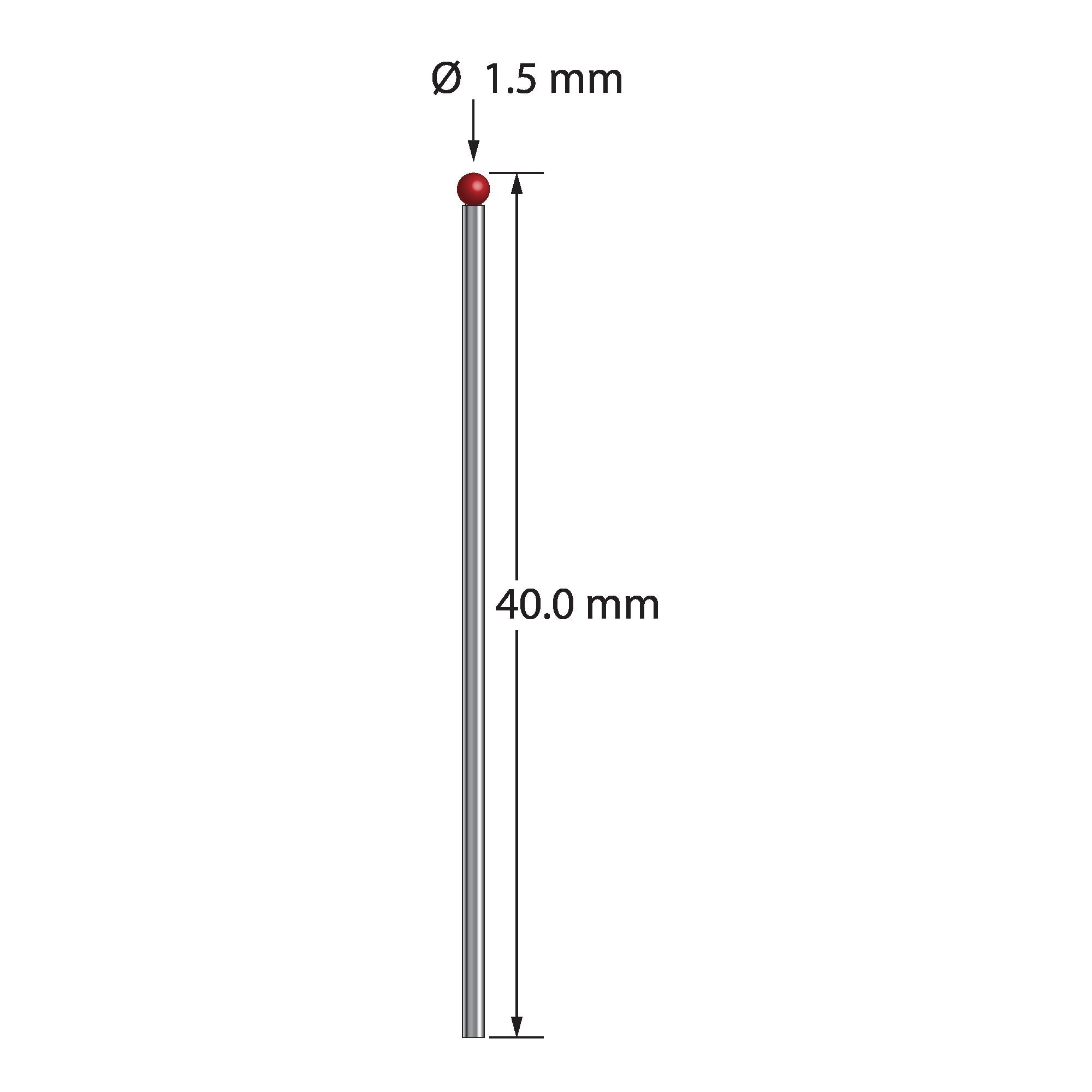 TST-1540 unthreaded stylus with 1.5mm ruby ball, 1.0mm carbide stem, 40mm length by Q-Mark Manufacturing, Inc.