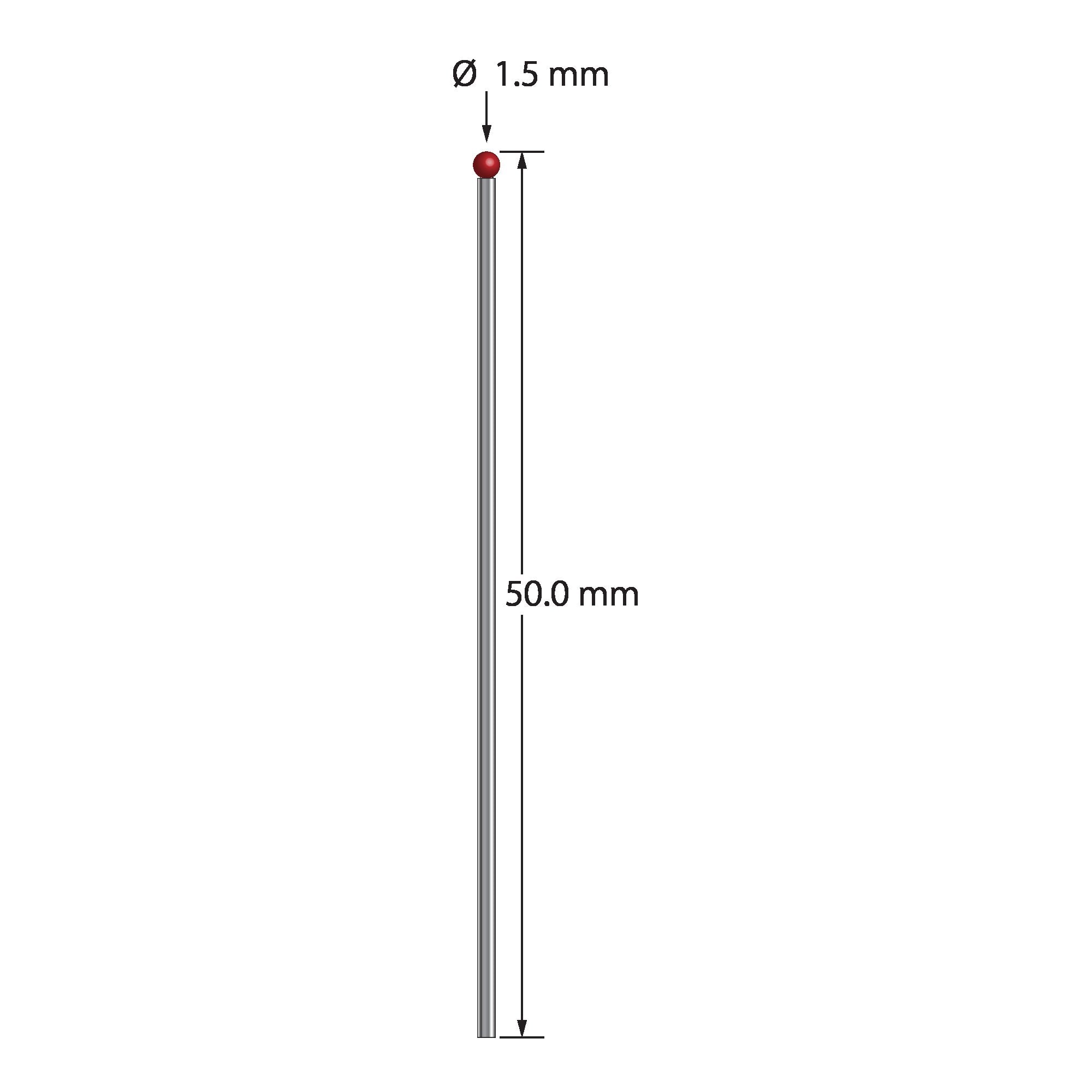TST-1550 unthreaded stylus with 1.5mm ruby ball, 1.0mm carbide stem, 50mm length by Q-Mark Manufacturing, Inc.