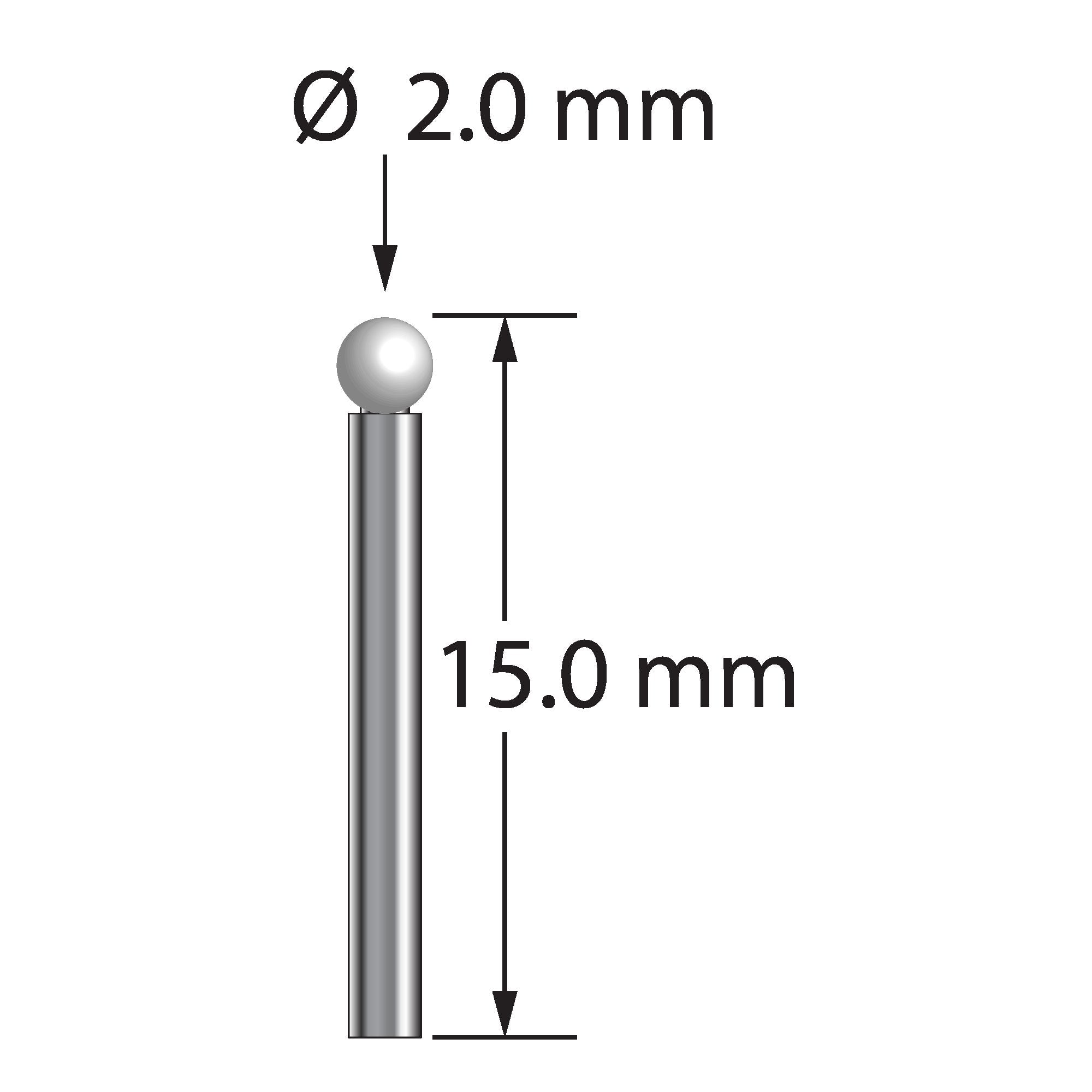 TST-2015-Z unthreaded stylus with 2.0mm zirconia ball, 1.5mm carbide stem, 15.0mm length by Q-Mark Manufacturing, Inc.
