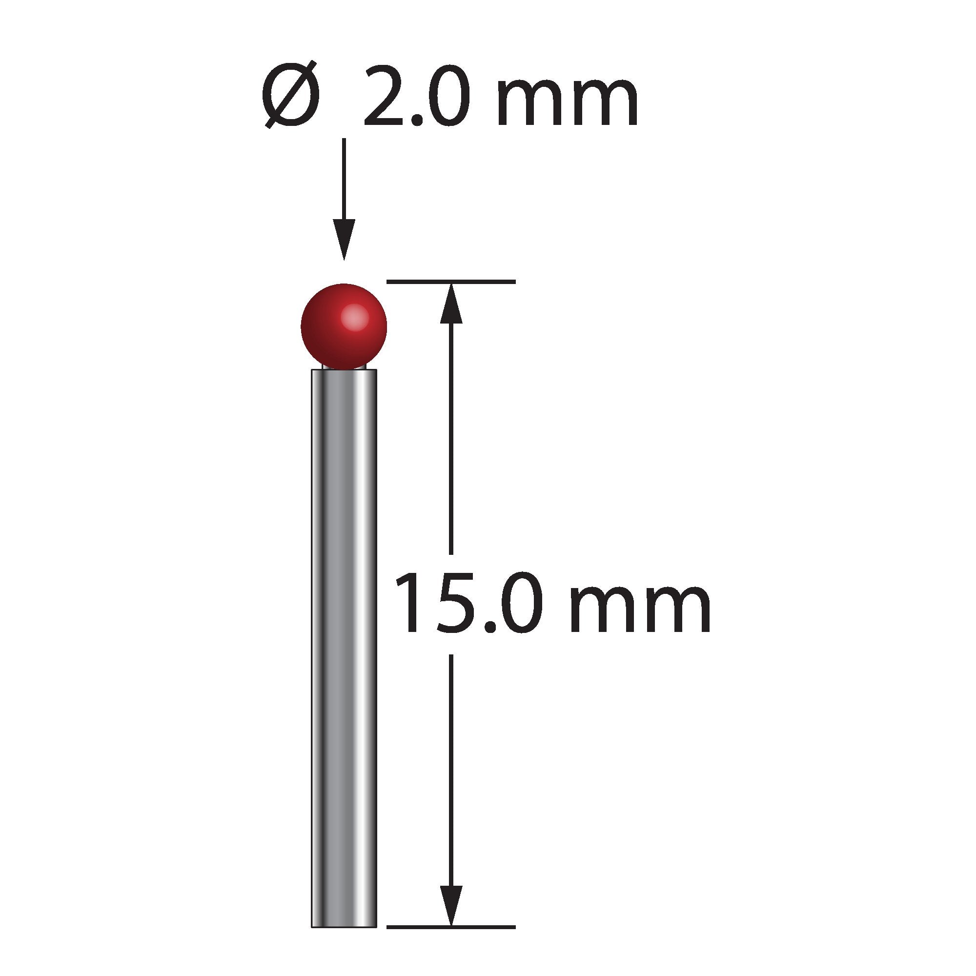 TST-2015 stylus with 2.0mm ruby ball, 1.5mm carbide stem, 15.0mm length by Q-Mark Manufacturing, Inc.
