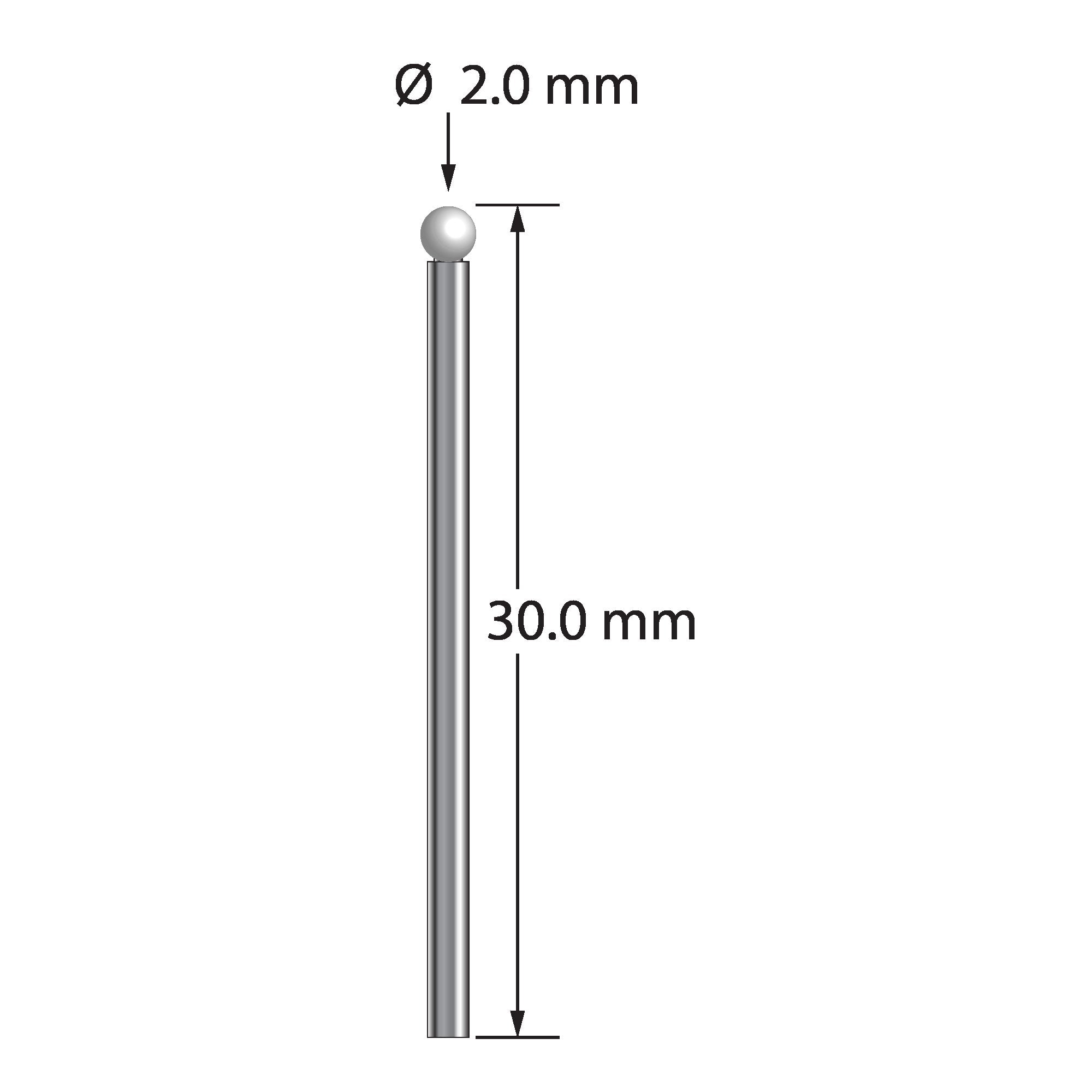 TST-2030-Z unthreaded stylus with 2.0mm zirconia ball, 1.5mm carbide stem, 30.0mm long by Q-Mark Manufacturing, Inc.