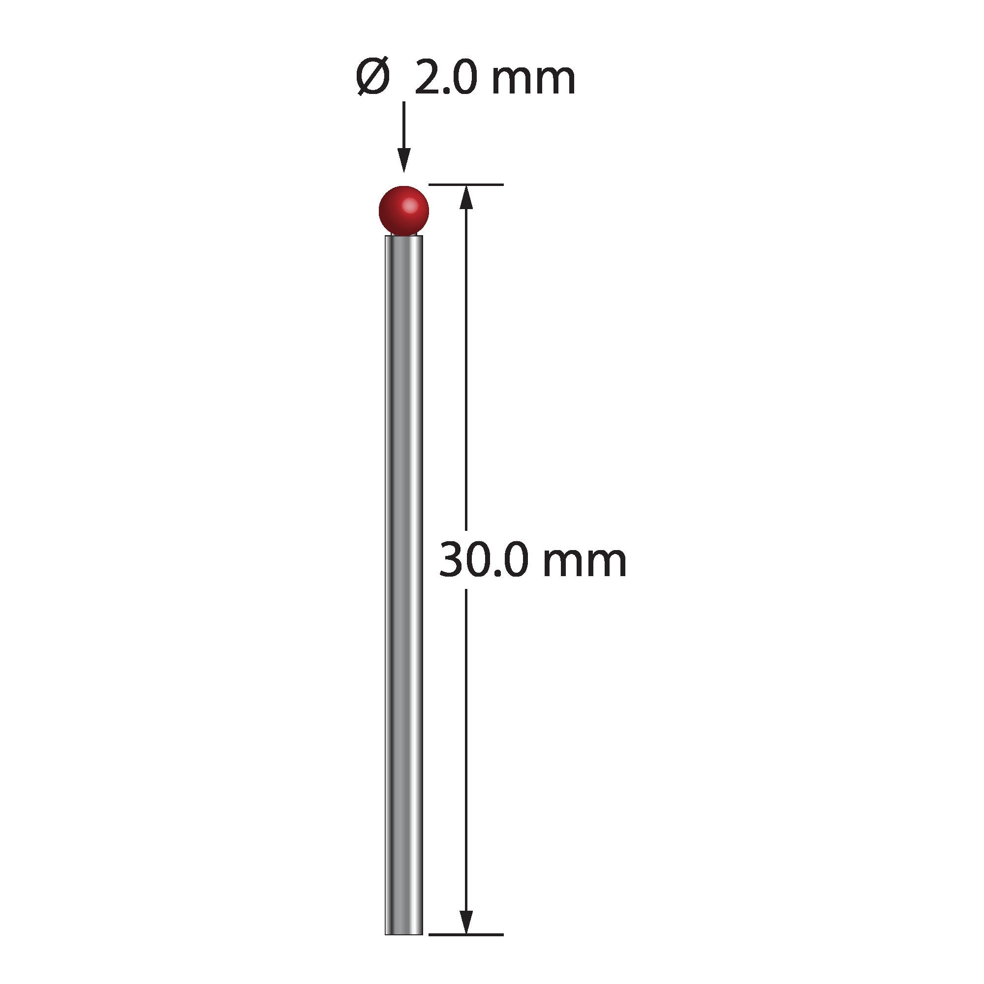 TST-2030 stylus with 2.0mm ruby ball, 1.5mm carbide stem, 30.0mm length by Q-Mark Manufacturing, Inc.