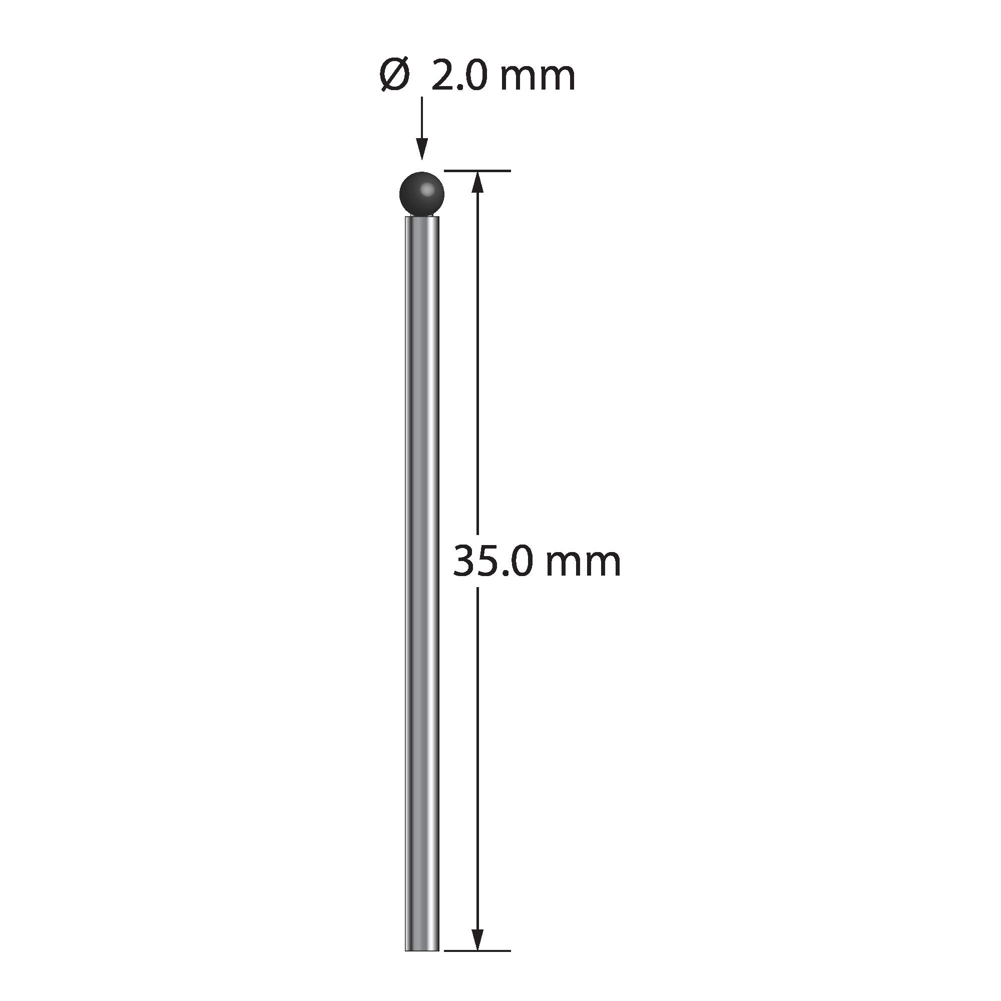 TST-2035-SN unthreaded stylus with 2.0mm silicon nitride ball and 1.5mm carbide stem, 35.0mm long by Q-Mark Manufacturing, Inc.
