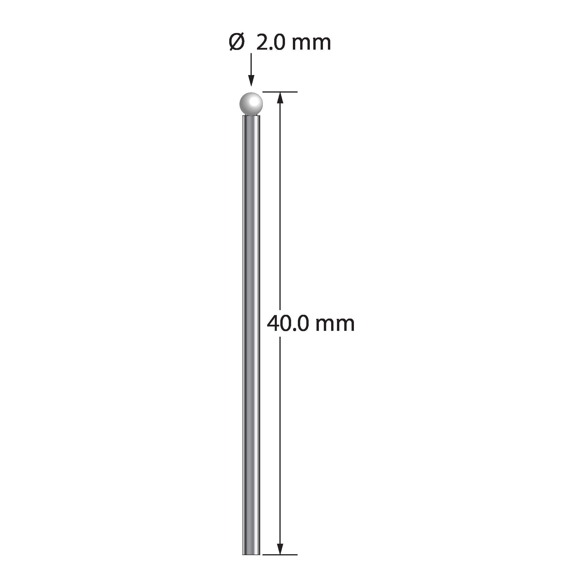 TST-2040-Z 2.0mm zirconia ball stylus with carbide stem, 40.0mm long by Q-Mark Manufacturing, Inc.