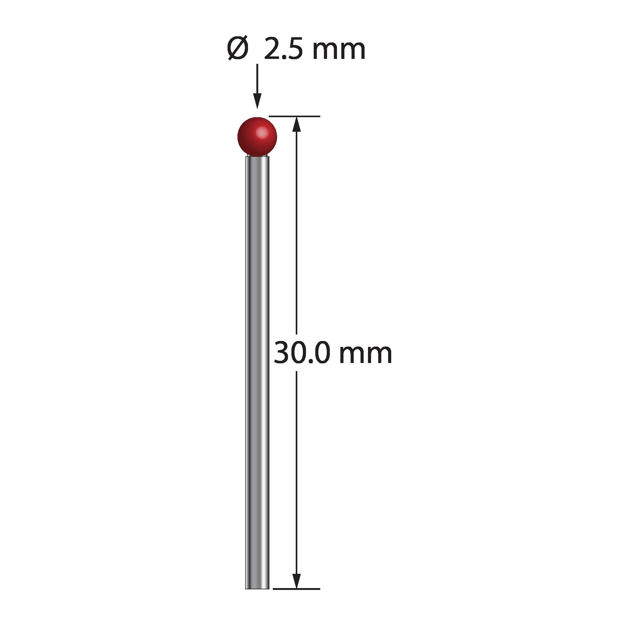 TST-2530 unthreaded stylus with 2.5mm ruby ball, carbide stem, 30.0mm length by Q-Mark Manufacturing, Inc.