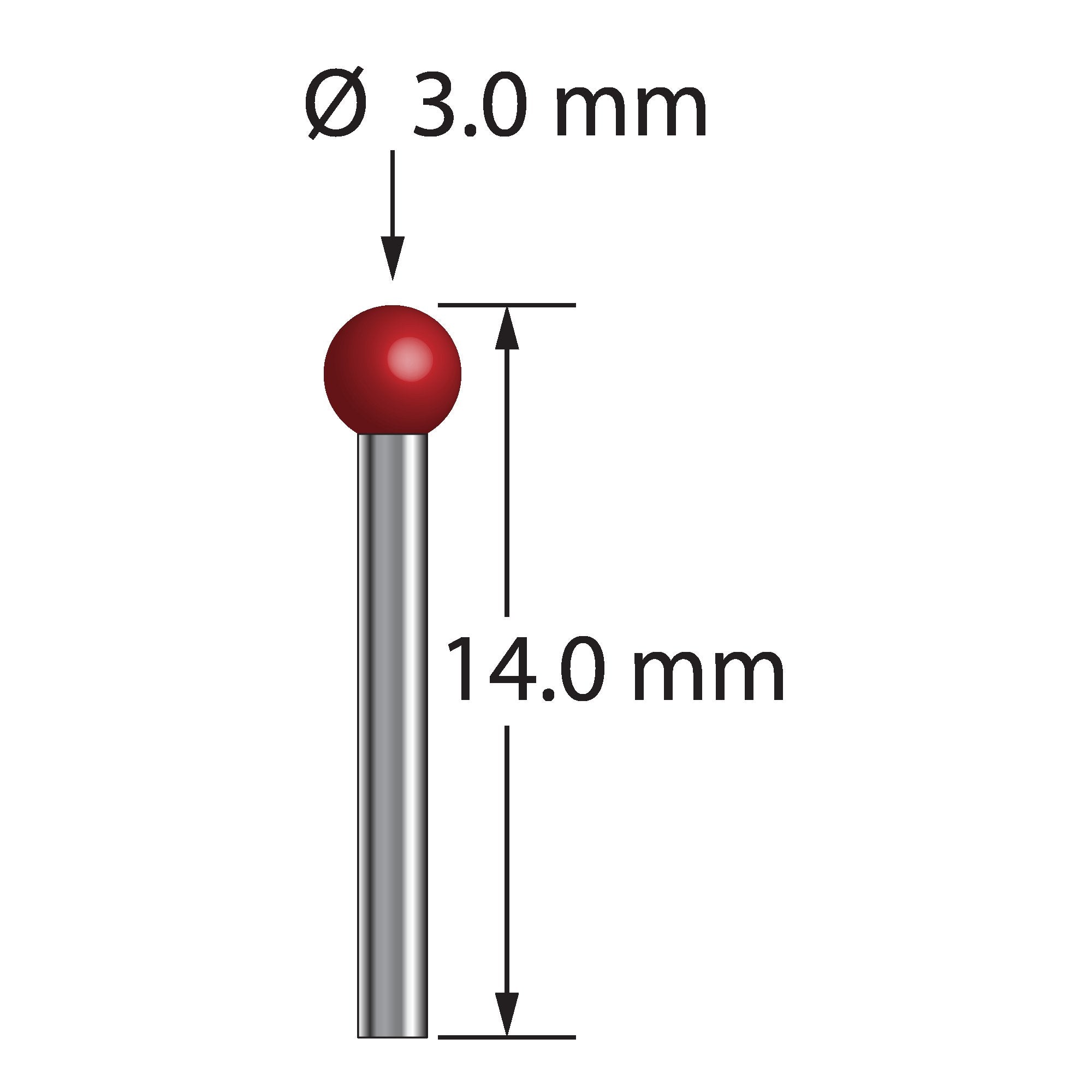 TST-3014 stylus with 3.0mm ruby ball, 1.5mm carbide stem, and 14.0mm length by Q-Mark Manufacturing, Inc.
