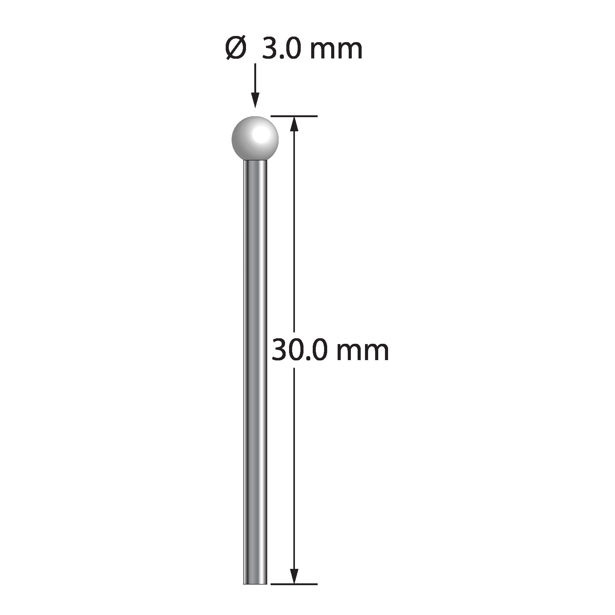 TST-3030-Z unthreaded stylus with 3.0mm zirconia ball and carbide stem, 30.0mm long by Q-Mark Manufacturing, Inc.